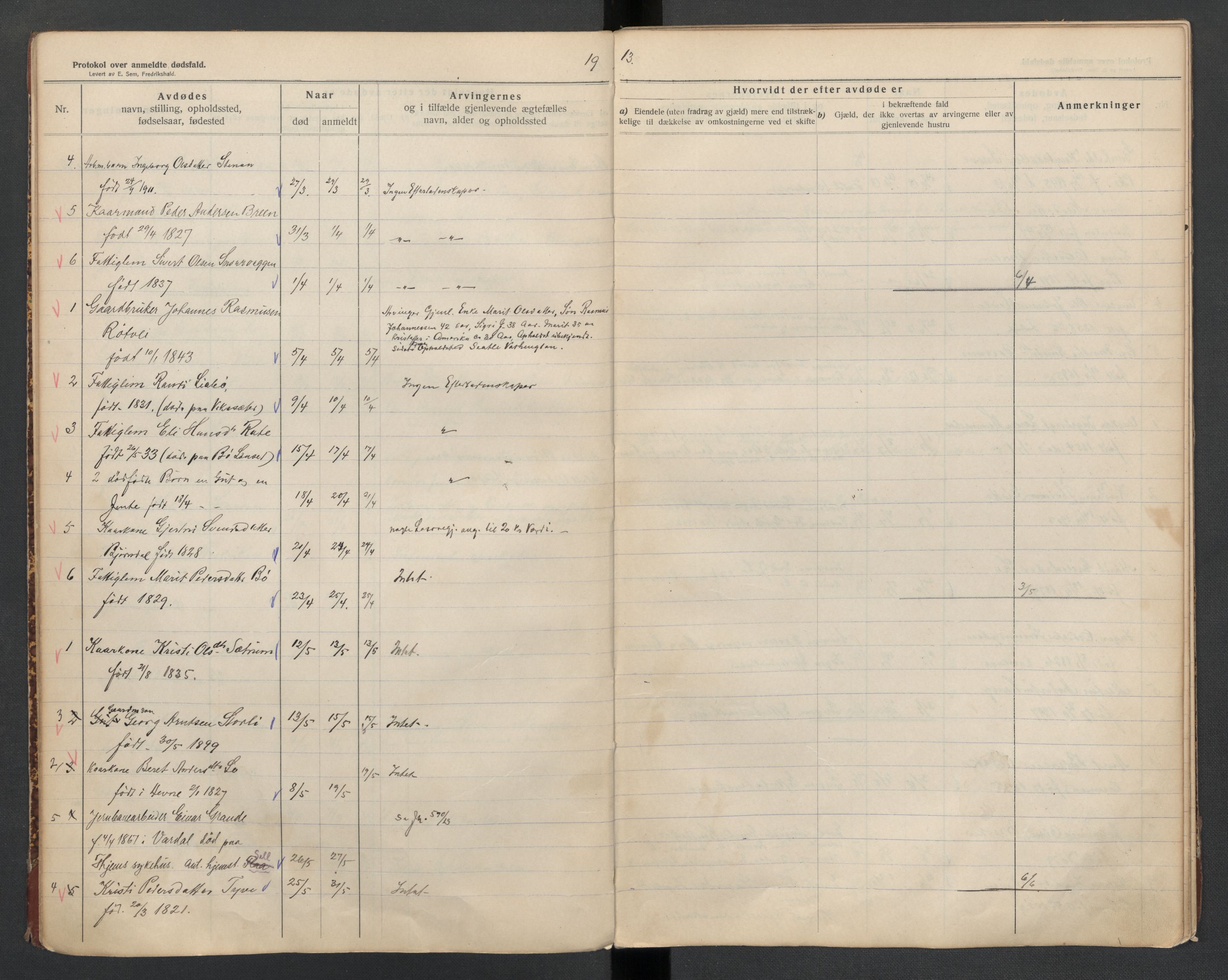 Oppdal lensmannskontor, SAT/A-1073/1/02/L0002: 2.01.02 Dødsfallsprotokoll, 1911-1919