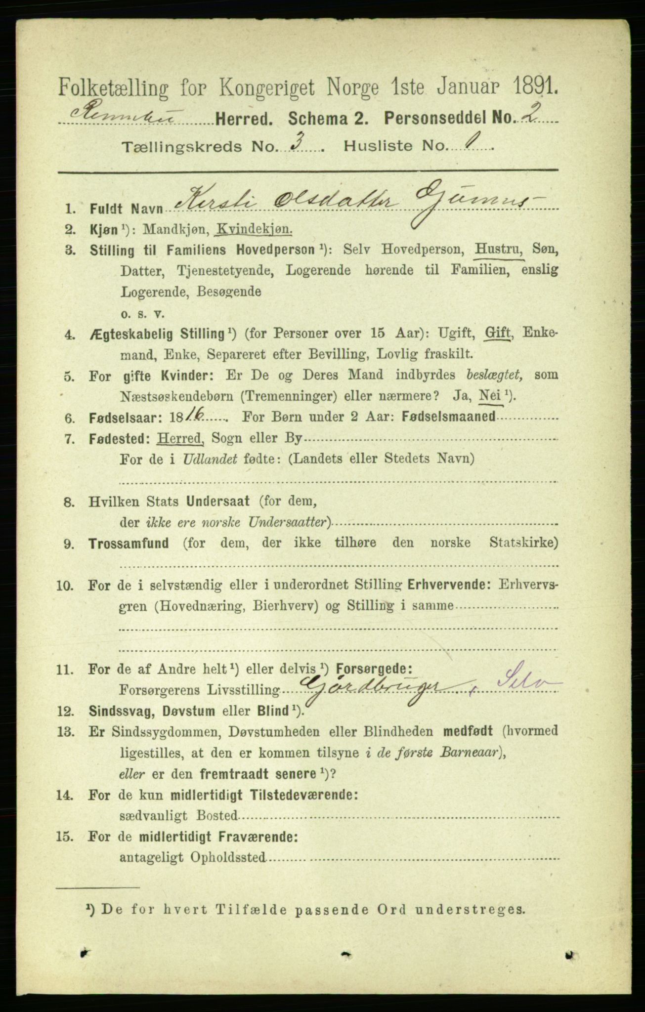 RA, 1891 census for 1635 Rennebu, 1891, p. 1389