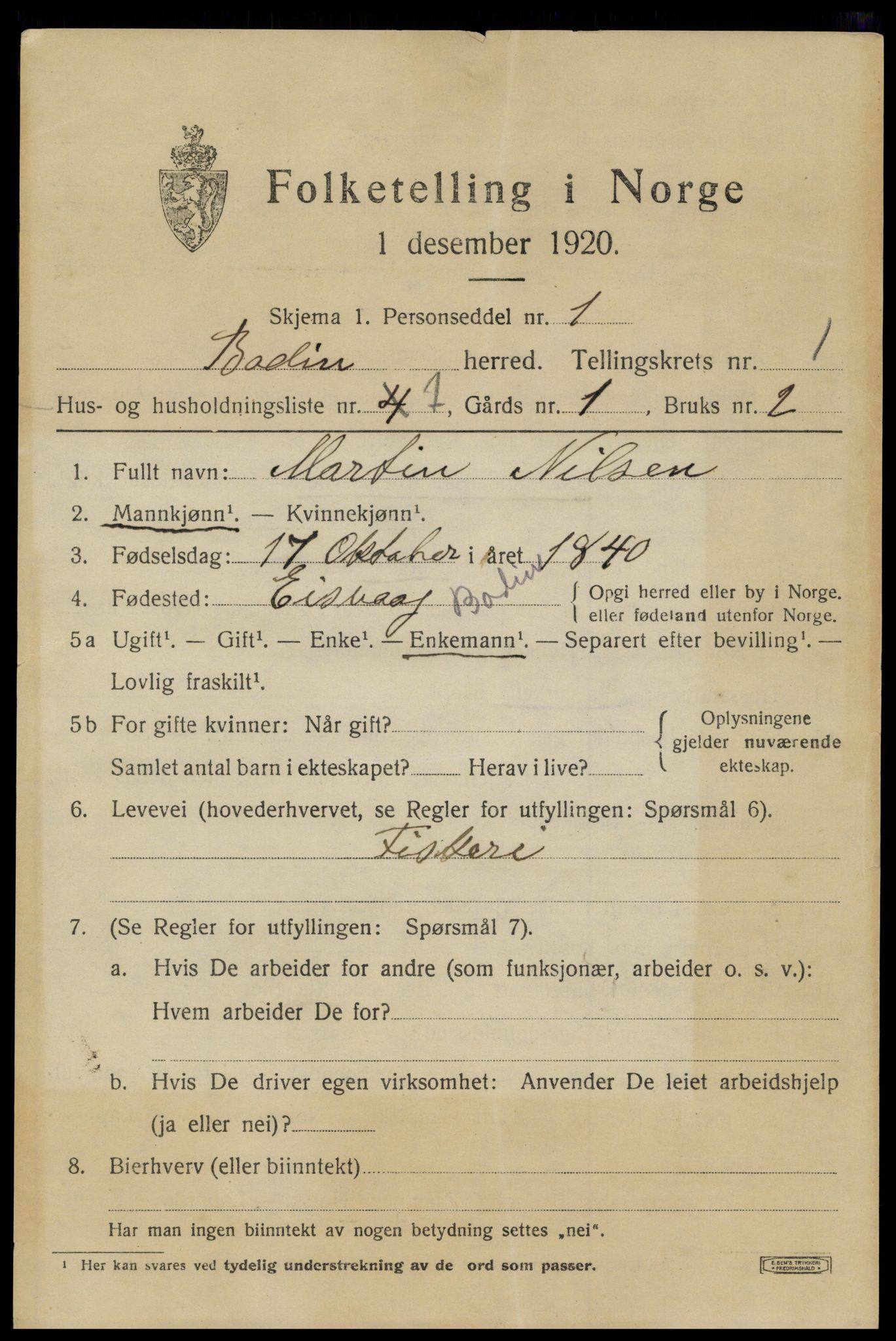 SAT, 1920 census for Bodin, 1920, p. 1924