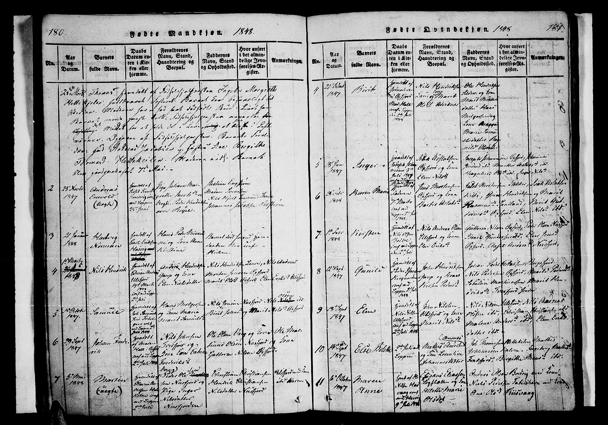 Loppa sokneprestkontor, SATØ/S-1339/H/Ha/L0003kirke: Parish register (official) no. 3, 1820-1848, p. 180-181