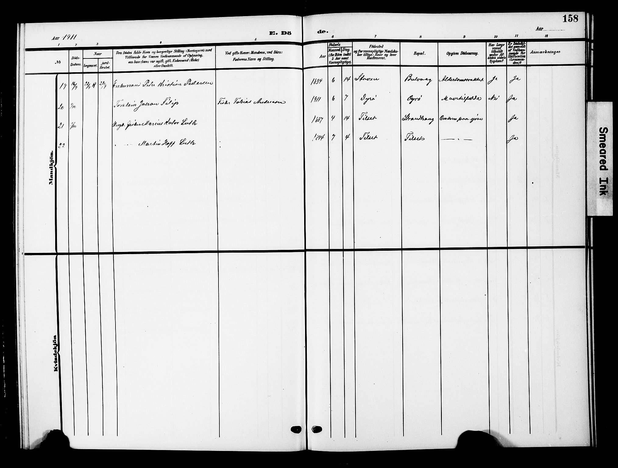 Ministerialprotokoller, klokkerbøker og fødselsregistre - Nordland, AV/SAT-A-1459/893/L1350: Parish register (copy) no. 893C05, 1906-1927, p. 158