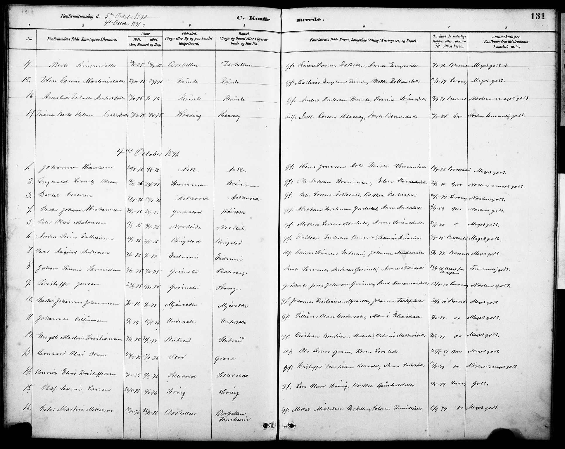 Askvoll sokneprestembete, AV/SAB-A-79501/H/Hab/Haba/L0003: Parish register (copy) no. A 3, 1886-1928, p. 131