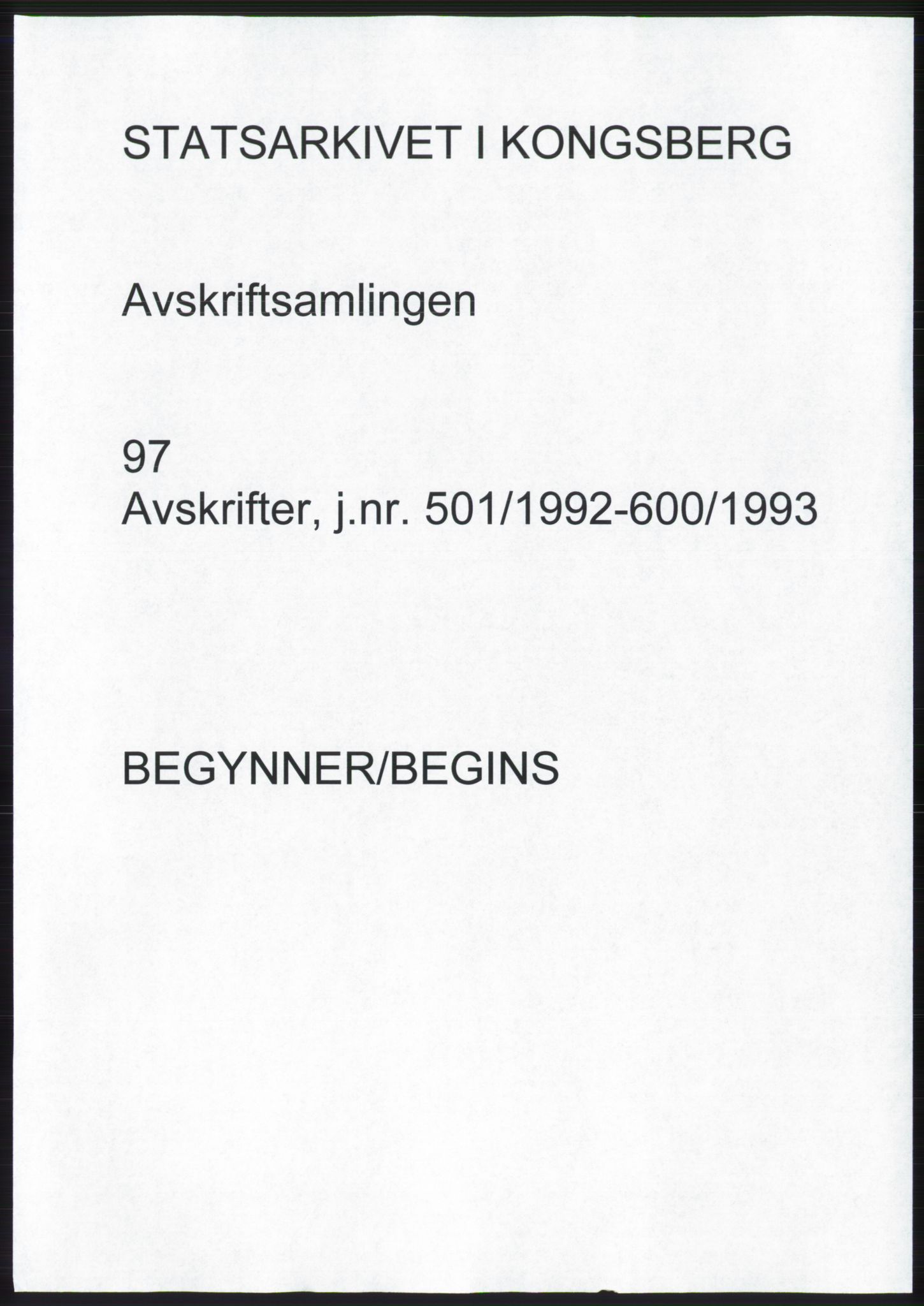 Statsarkivet i Kongsberg, SAKO/A-0001, 1992-1993, p. 1