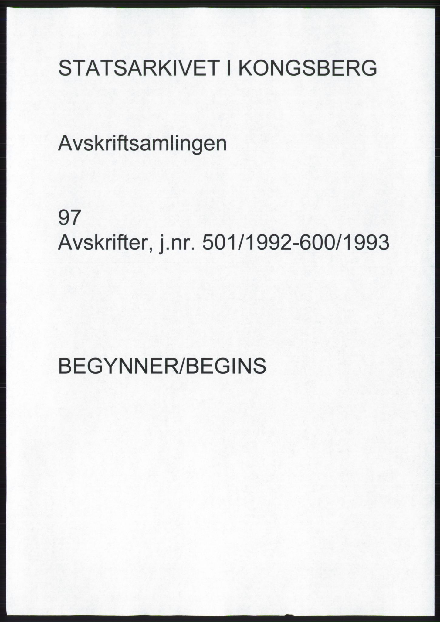 Statsarkivet i Kongsberg, AV/SAKO-A-0001, 1992-1993, p. 1