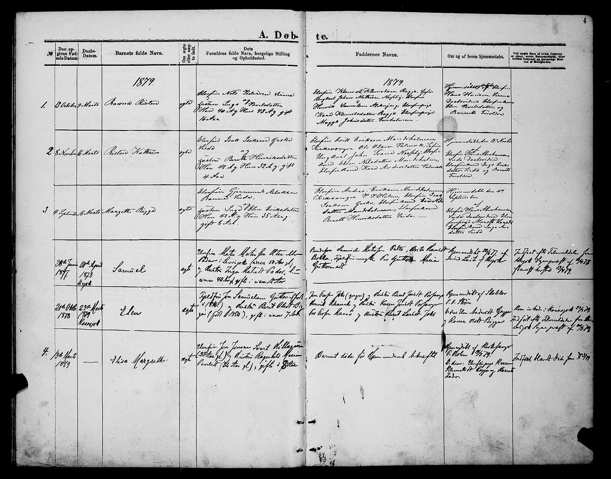Nesseby sokneprestkontor, SATØ/S-1330/H/Hb/L0007klokker: Parish register (copy) no. 7, 1877-1884, p. 4