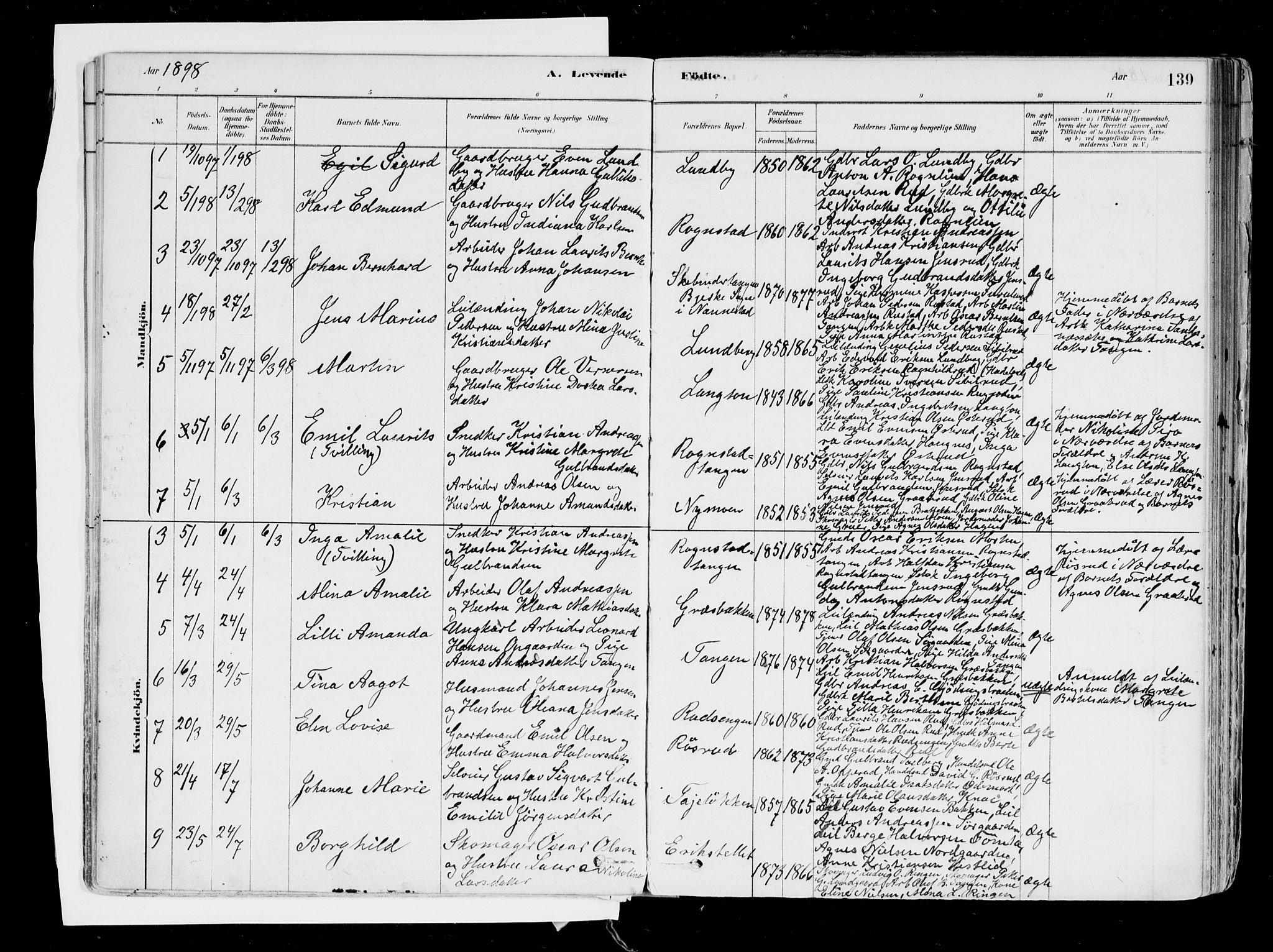 Hurdal prestekontor Kirkebøker, AV/SAO-A-10889/F/Fa/L0007: Parish register (official) no. I 7, 1878-1906, p. 139