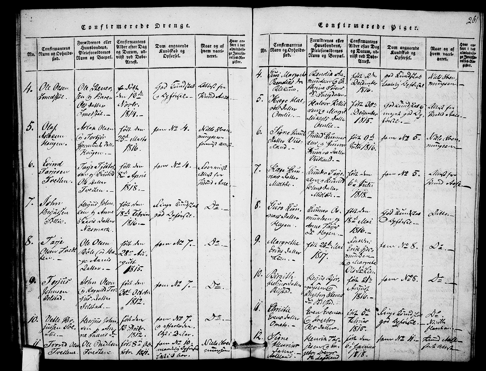 Mo kirkebøker, SAKO/A-286/F/Fb/L0001: Parish register (official) no. II 1, 1814-1844, p. 261