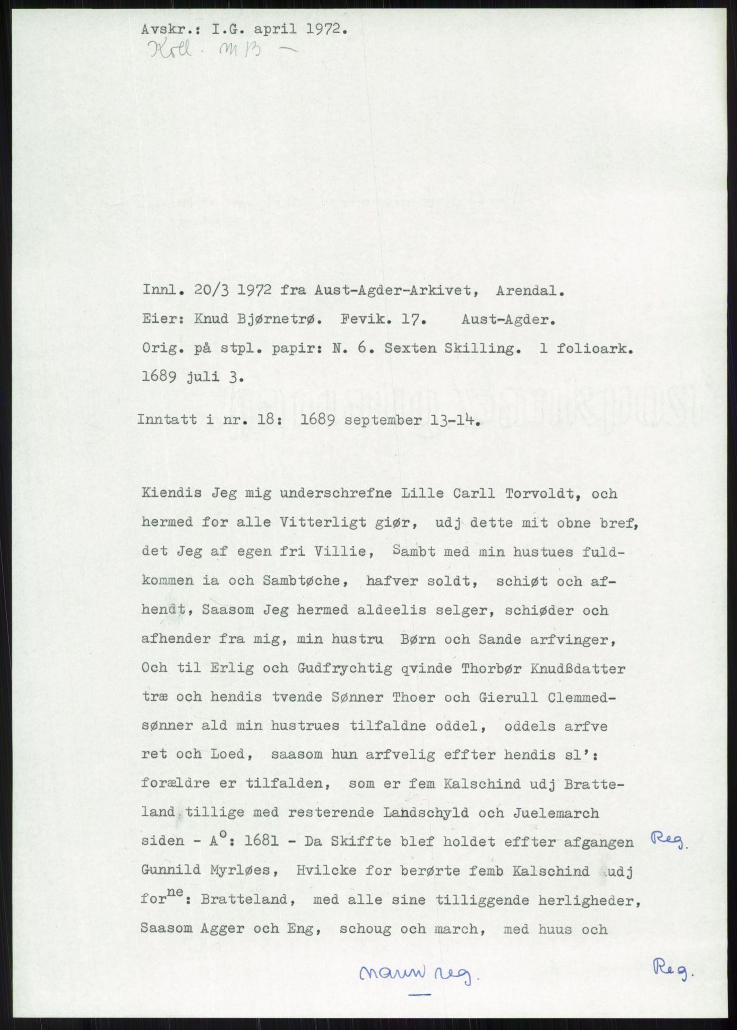 Samlinger til kildeutgivelse, Diplomavskriftsamlingen, AV/RA-EA-4053/H/Ha, p. 447