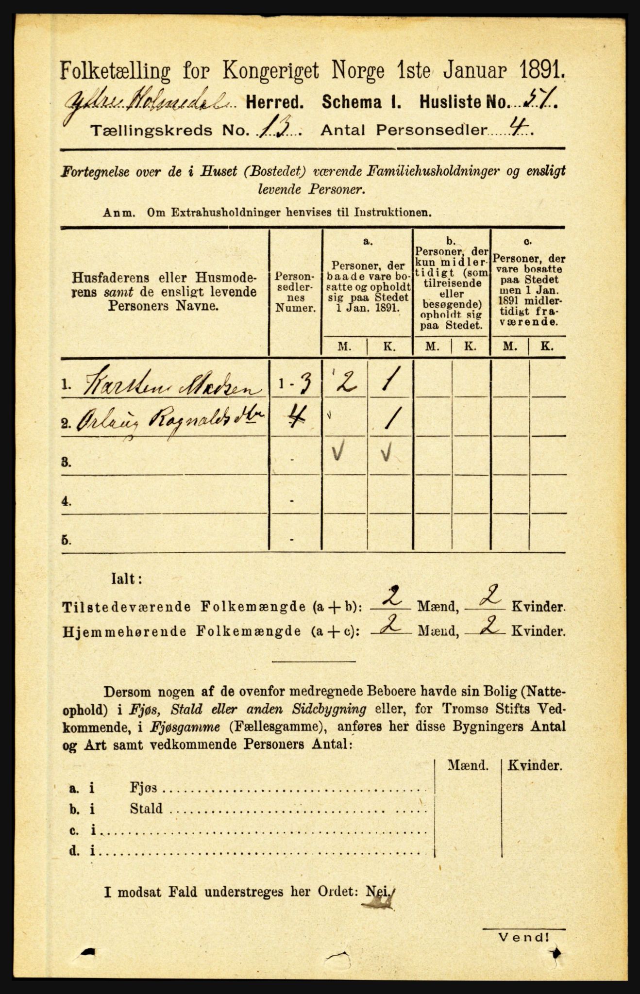 RA, 1891 census for 1429 Ytre Holmedal, 1891, p. 3426