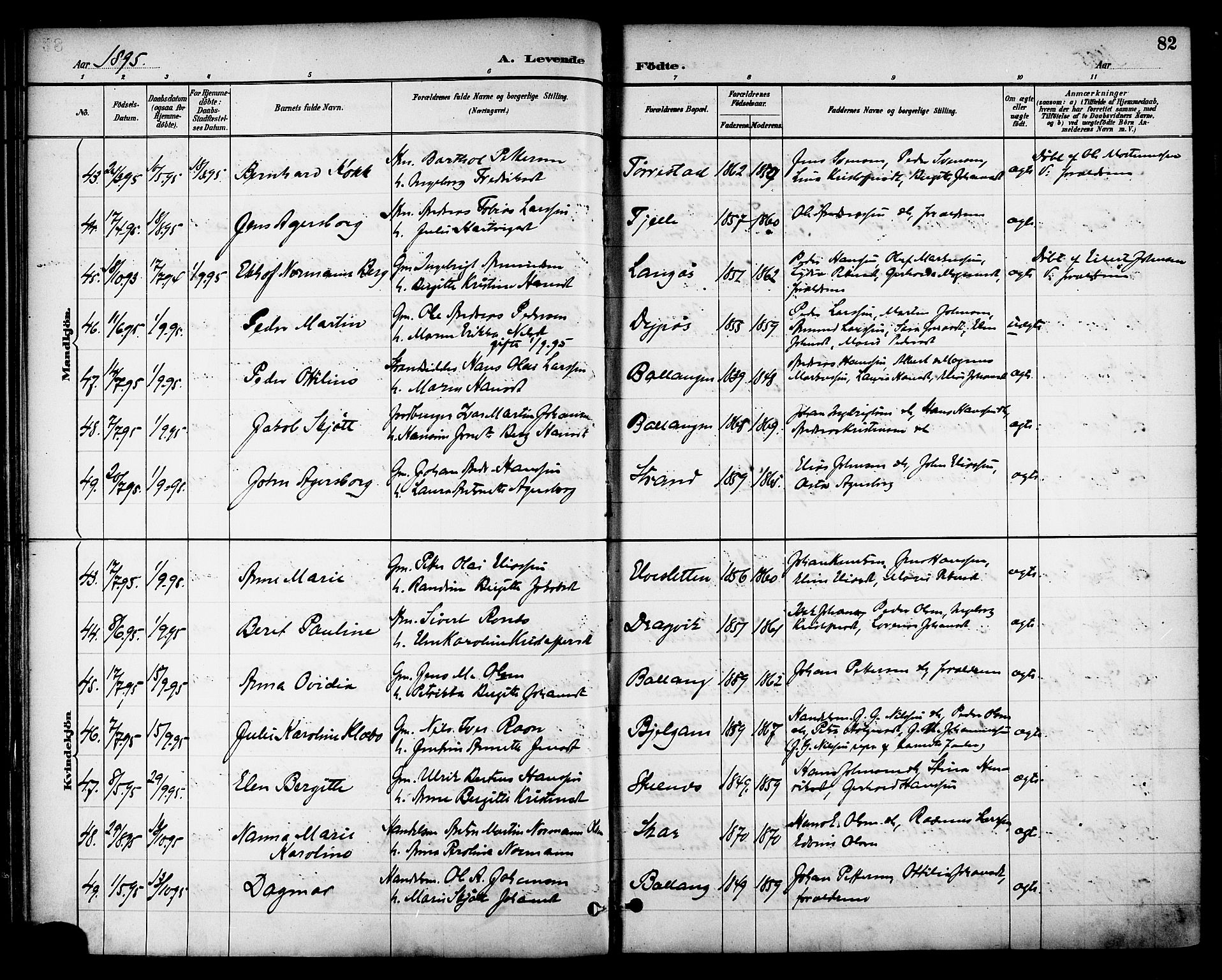 Ministerialprotokoller, klokkerbøker og fødselsregistre - Nordland, SAT/A-1459/863/L0898: Parish register (official) no. 863A10, 1886-1897, p. 82