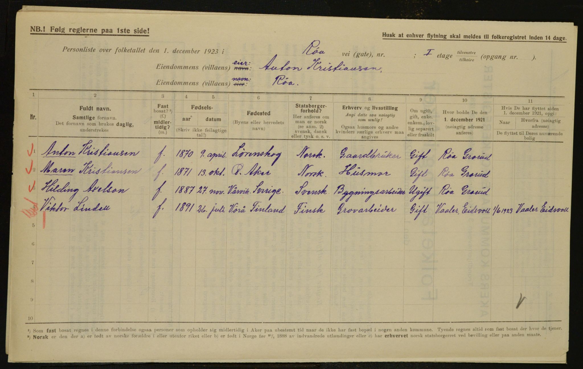 , Municipal Census 1923 for Aker, 1923, p. 30150