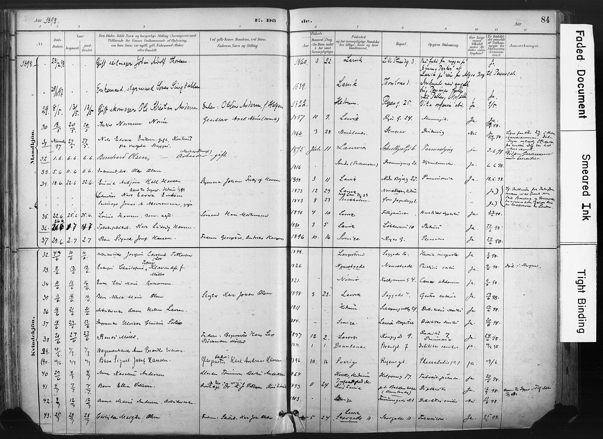 Larvik kirkebøker, SAKO/A-352/F/Fa/L0010: Parish register (official) no. I 10, 1884-1910, p. 84