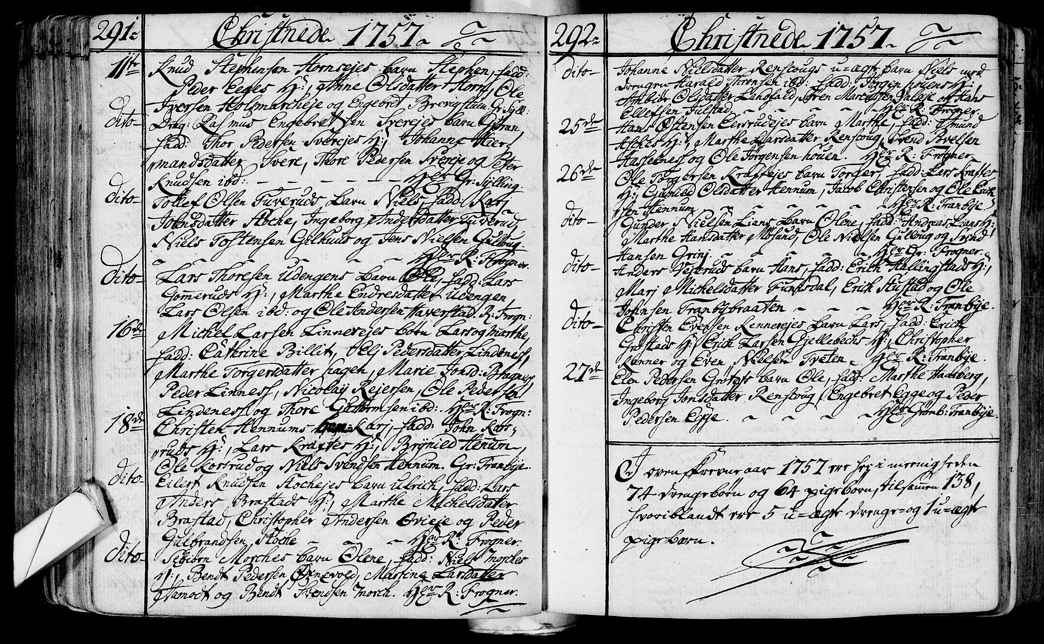 Lier kirkebøker, AV/SAKO-A-230/F/Fa/L0004: Parish register (official) no. I 4, 1749-1764, p. 291-292