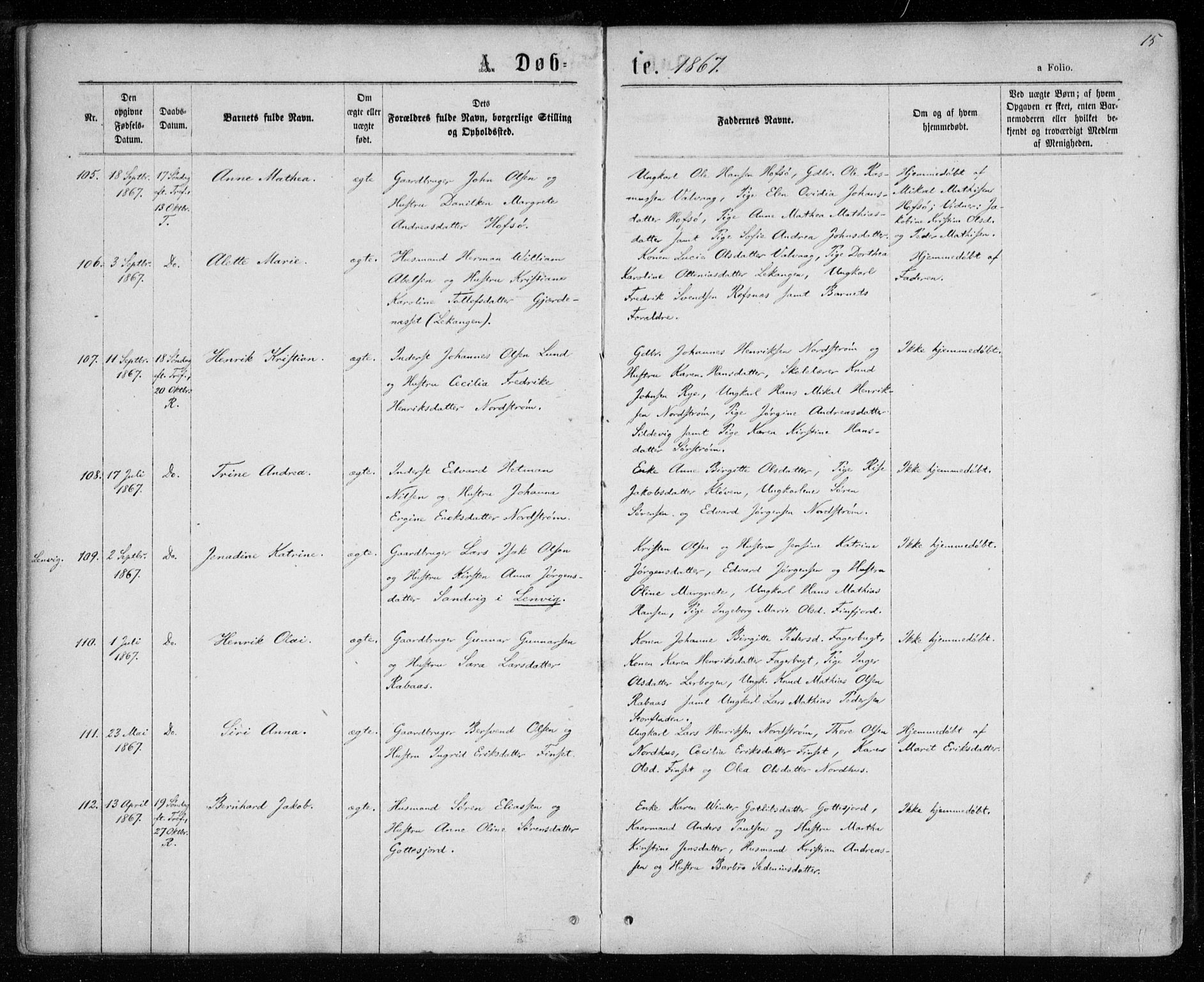 Tranøy sokneprestkontor, AV/SATØ-S-1313/I/Ia/Iaa/L0008kirke: Parish register (official) no. 8, 1867-1877, p. 15