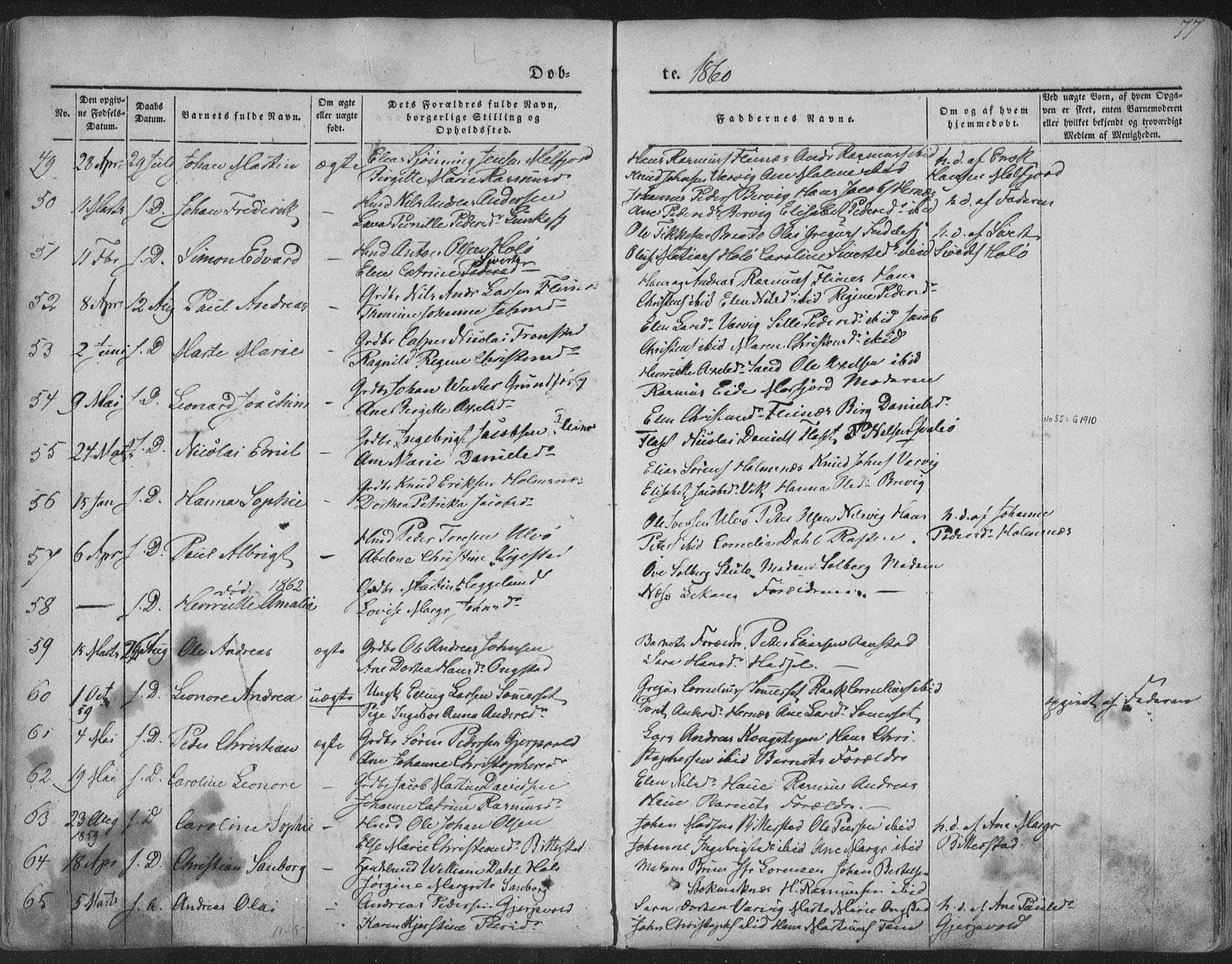 Ministerialprotokoller, klokkerbøker og fødselsregistre - Nordland, AV/SAT-A-1459/888/L1241: Parish register (official) no. 888A07, 1849-1869, p. 77