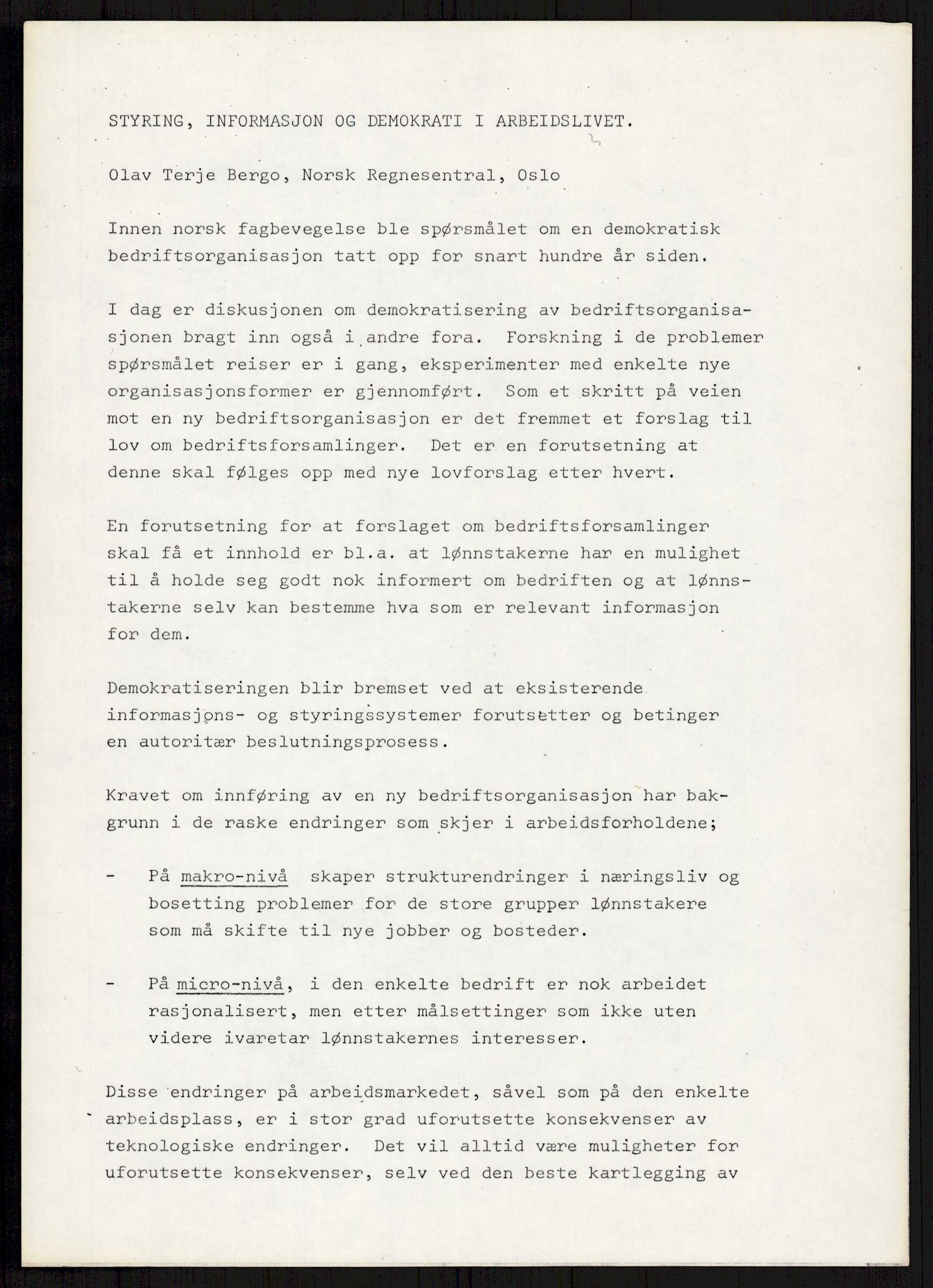 Nygaard, Kristen, RA/PA-1398/F/Fi/L0002: Fagbevegelse, demokrati, Jern- og Metallprosjektet, 1970-2002, p. 178