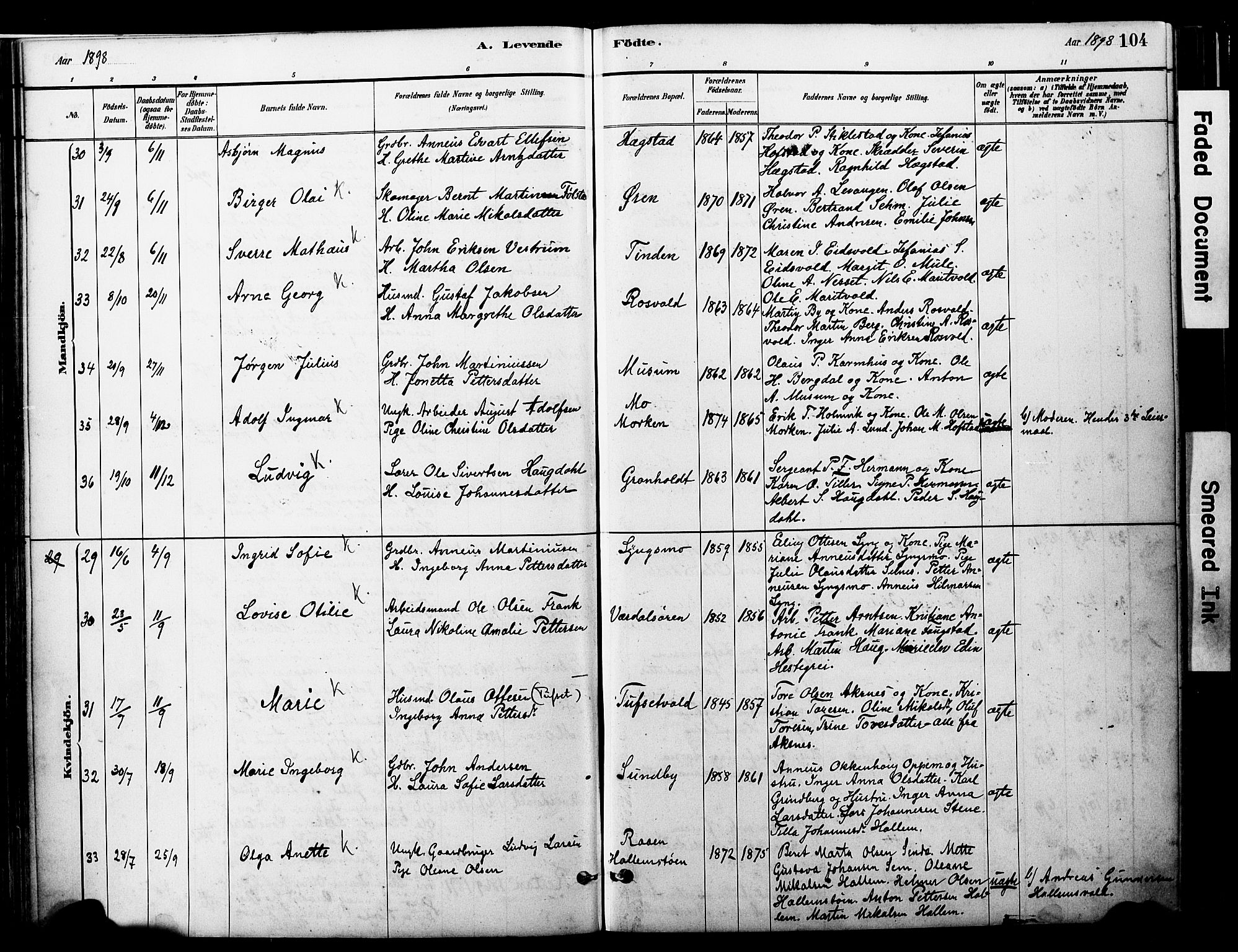 Ministerialprotokoller, klokkerbøker og fødselsregistre - Nord-Trøndelag, AV/SAT-A-1458/723/L0244: Parish register (official) no. 723A13, 1881-1899, p. 104