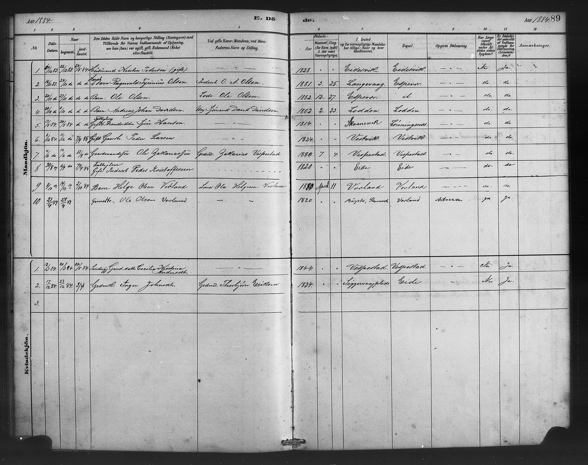 Finnås sokneprestembete, AV/SAB-A-99925/H/Ha/Haa/Haad/L0001: Parish register (official) no. D 1, 1880-1894, p. 89