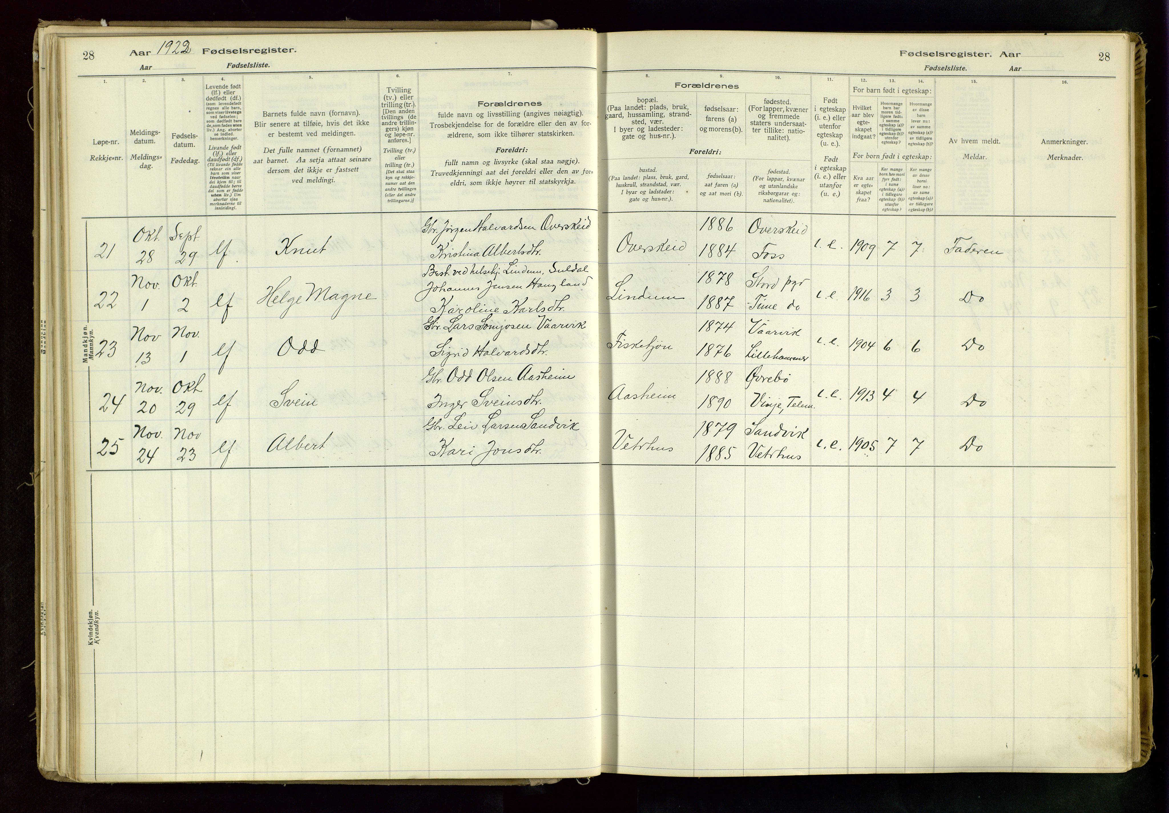 Suldal sokneprestkontor, AV/SAST-A-101845/03/A/L0002: Birth register no. 2, 1916-1982, p. 28