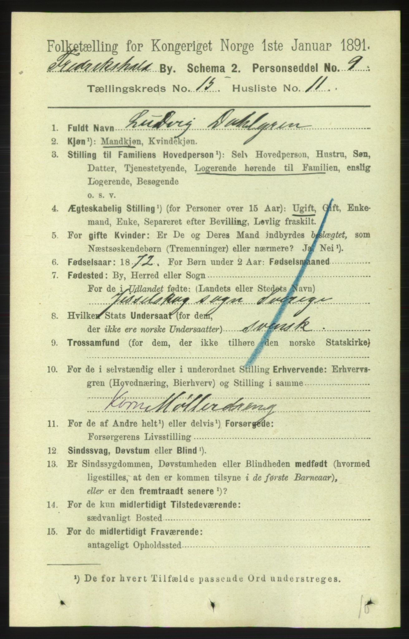 RA, 1891 census for 0101 Fredrikshald, 1891, p. 9557