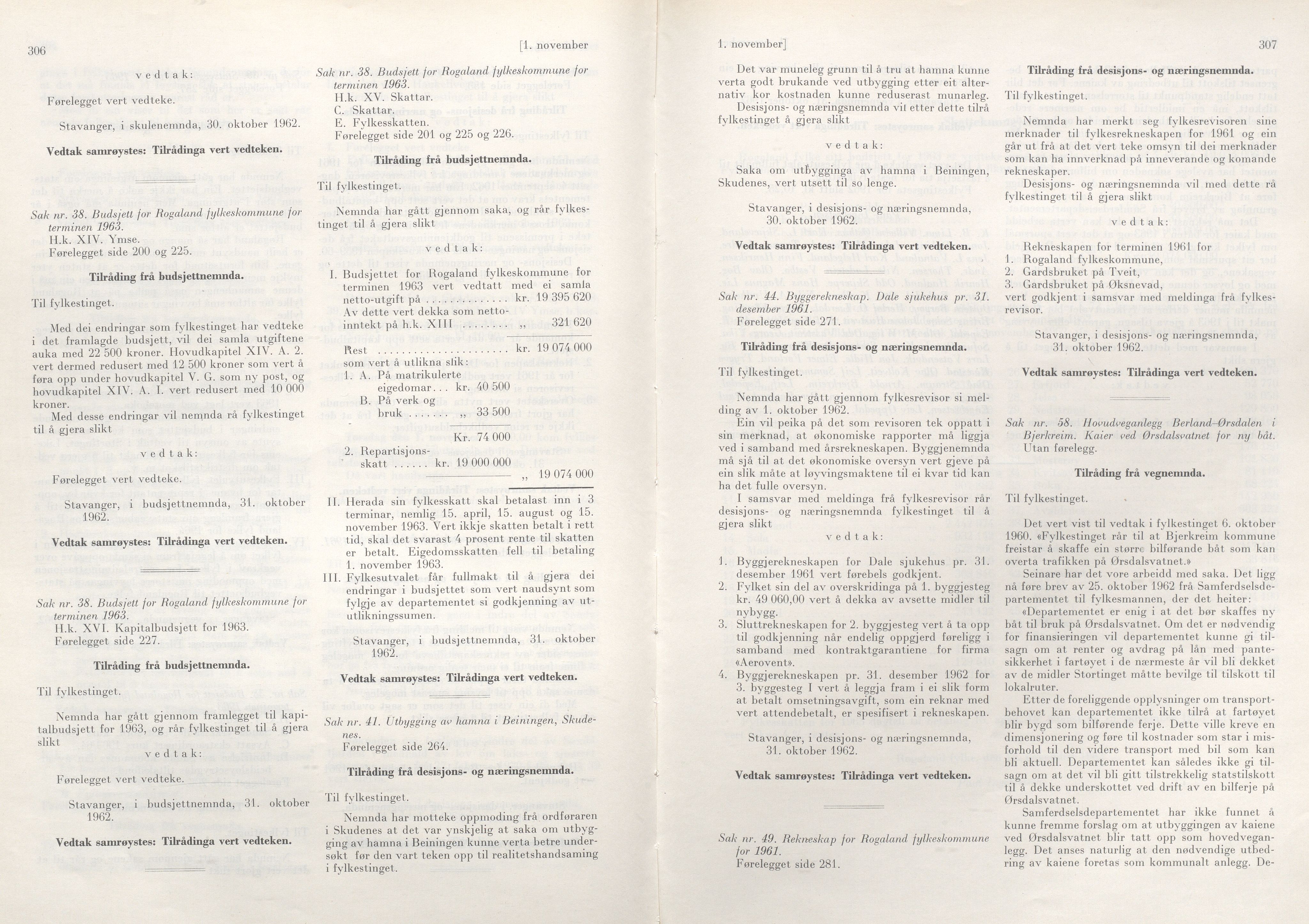 Rogaland fylkeskommune - Fylkesrådmannen , IKAR/A-900/A/Aa/Aaa/L0082: Møtebok , 1962, p. 306-307