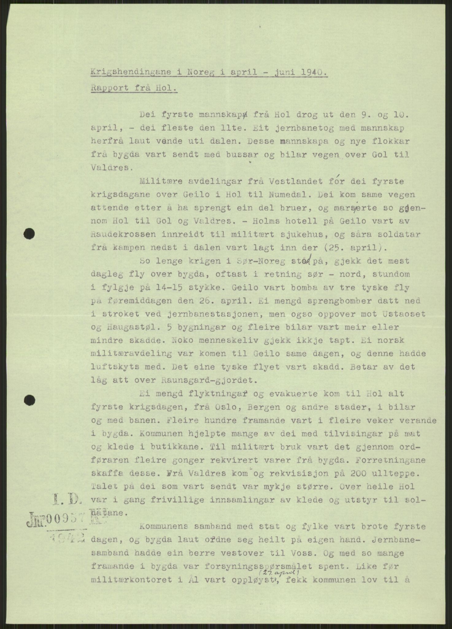 Forsvaret, Forsvarets krigshistoriske avdeling, AV/RA-RAFA-2017/Y/Ya/L0014: II-C-11-31 - Fylkesmenn.  Rapporter om krigsbegivenhetene 1940., 1940, p. 339