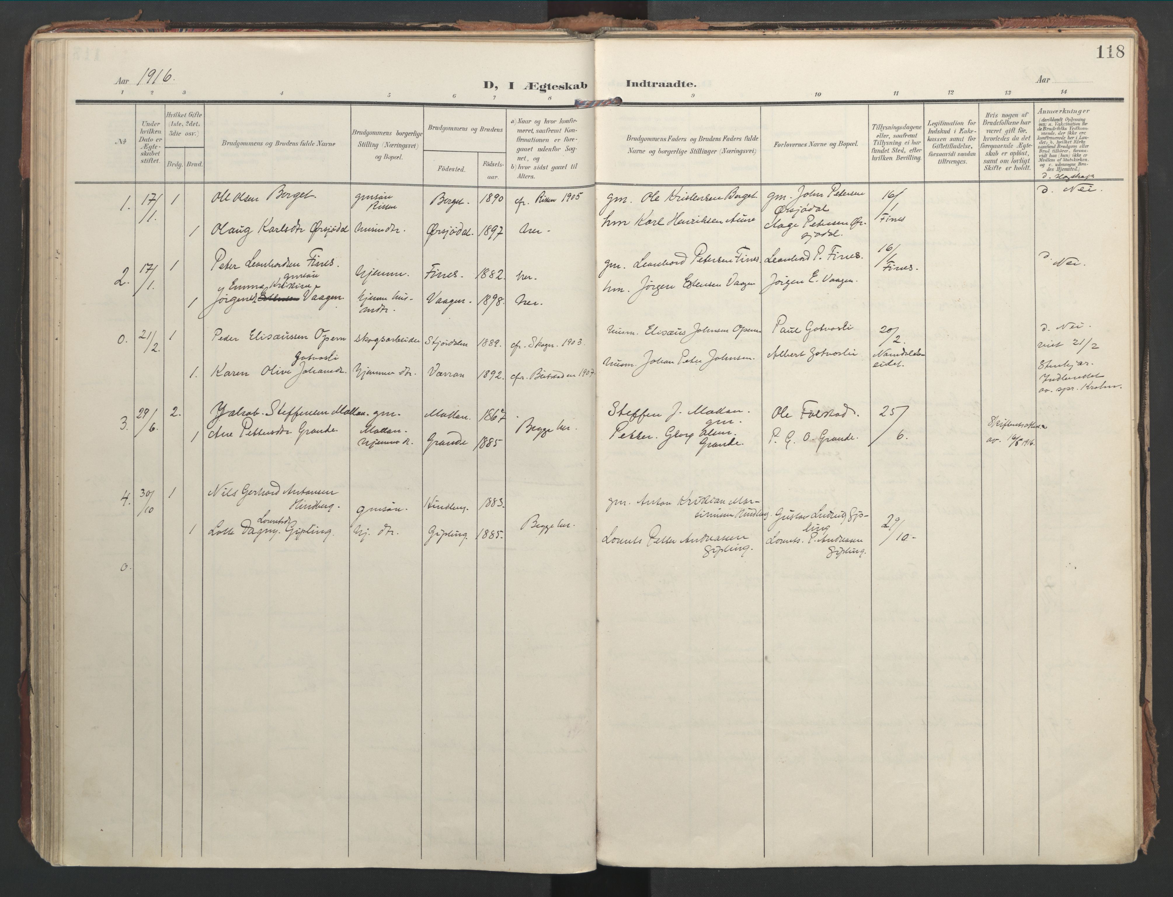Ministerialprotokoller, klokkerbøker og fødselsregistre - Nord-Trøndelag, SAT/A-1458/744/L0421: Parish register (official) no. 744A05, 1905-1930, p. 118