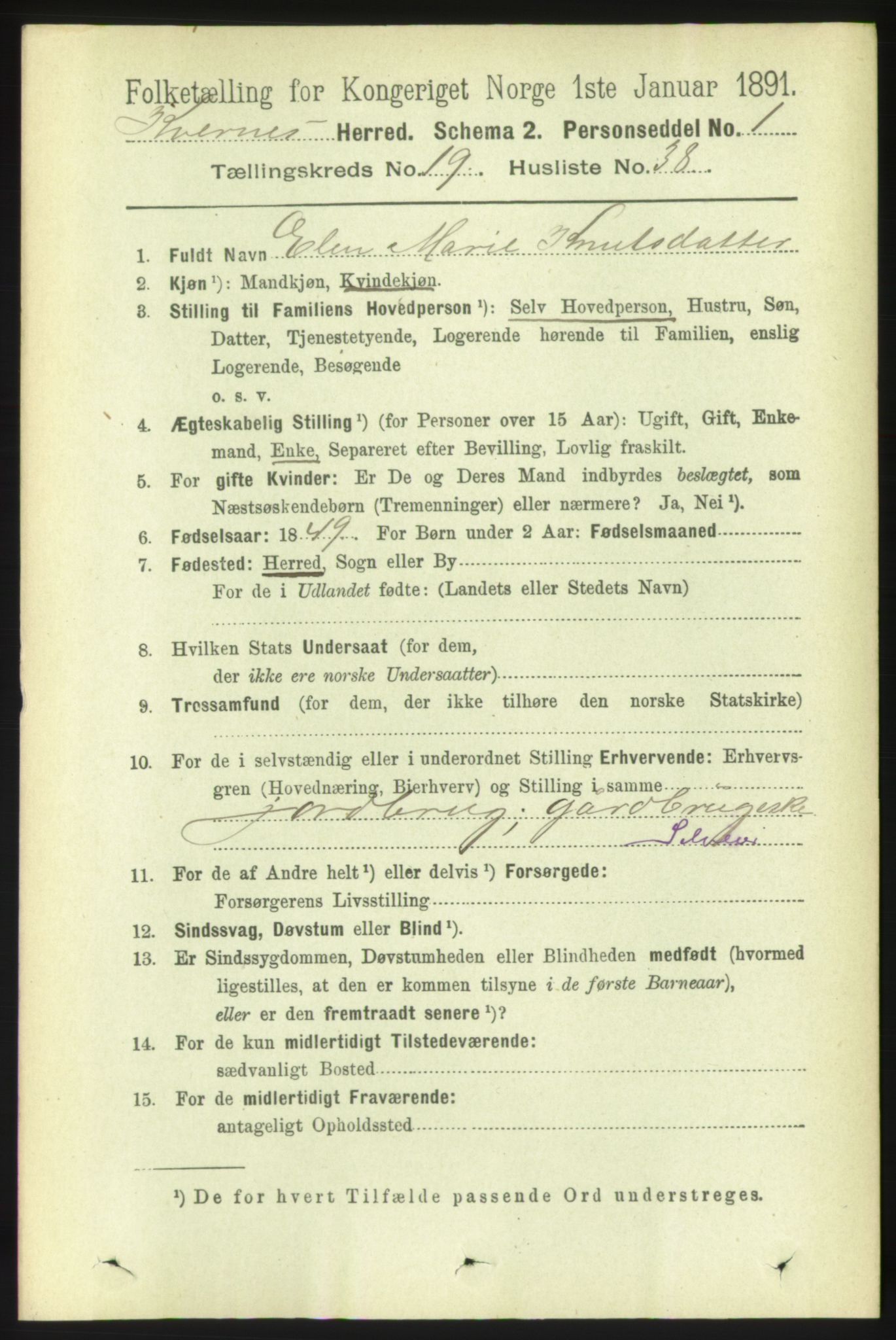 RA, 1891 census for 1553 Kvernes, 1891, p. 8706
