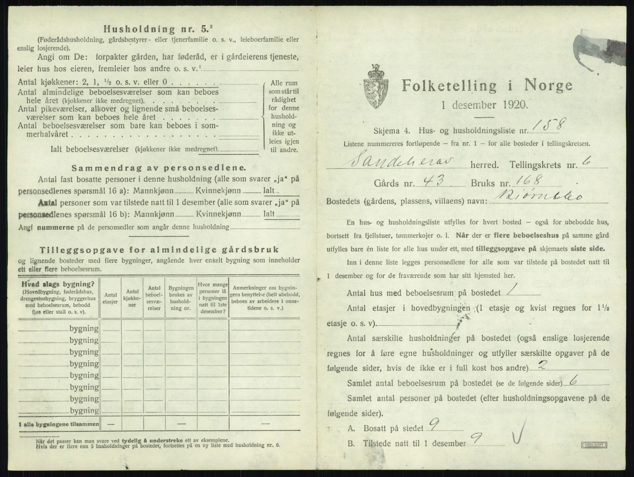 SAKO, 1920 census for Sandeherred, 1920, p. 1428