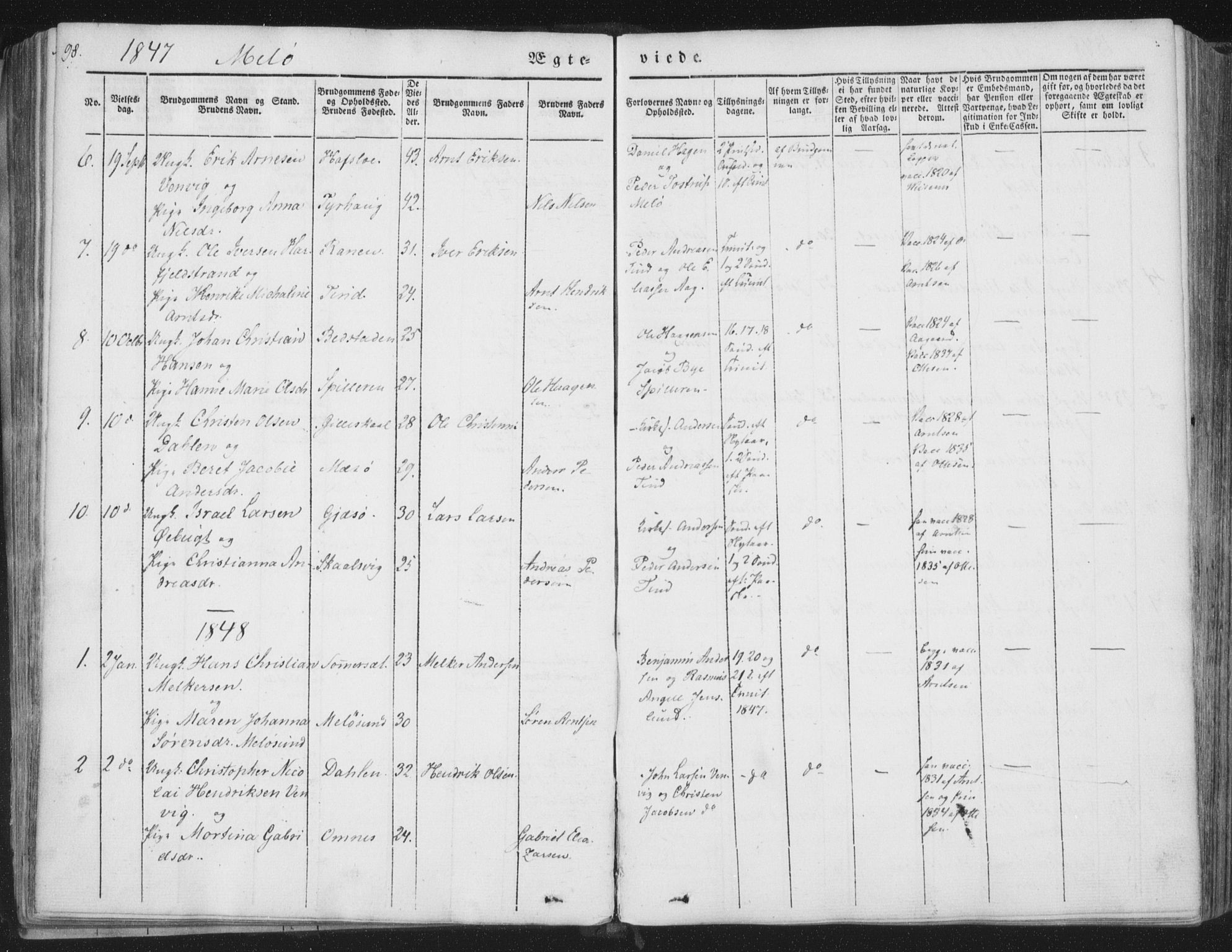 Ministerialprotokoller, klokkerbøker og fødselsregistre - Nordland, AV/SAT-A-1459/841/L0604: Parish register (official) no. 841A09 /2, 1845-1862, p. 98
