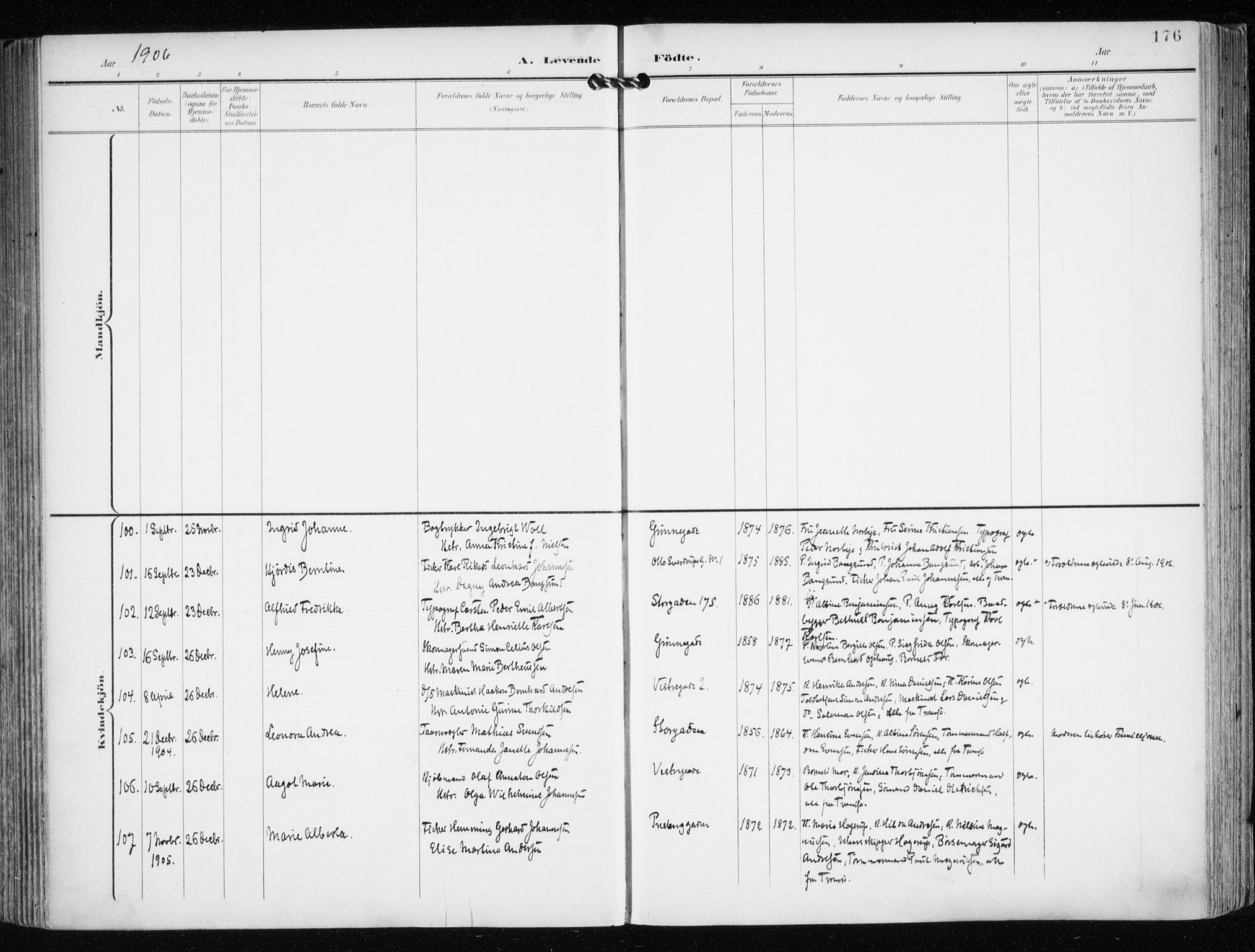 Tromsø sokneprestkontor/stiftsprosti/domprosti, AV/SATØ-S-1343/G/Ga/L0016kirke: Parish register (official) no. 16, 1899-1906, p. 176