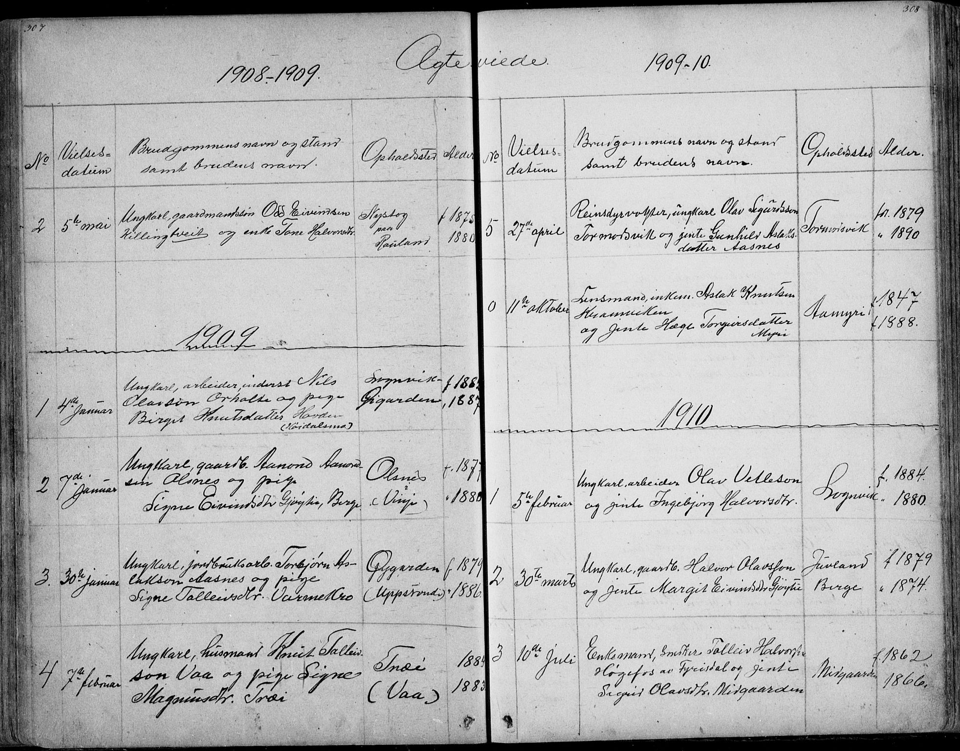 Rauland kirkebøker, SAKO/A-292/G/Ga/L0002: Parish register (copy) no. I 2, 1849-1935, p. 307-308