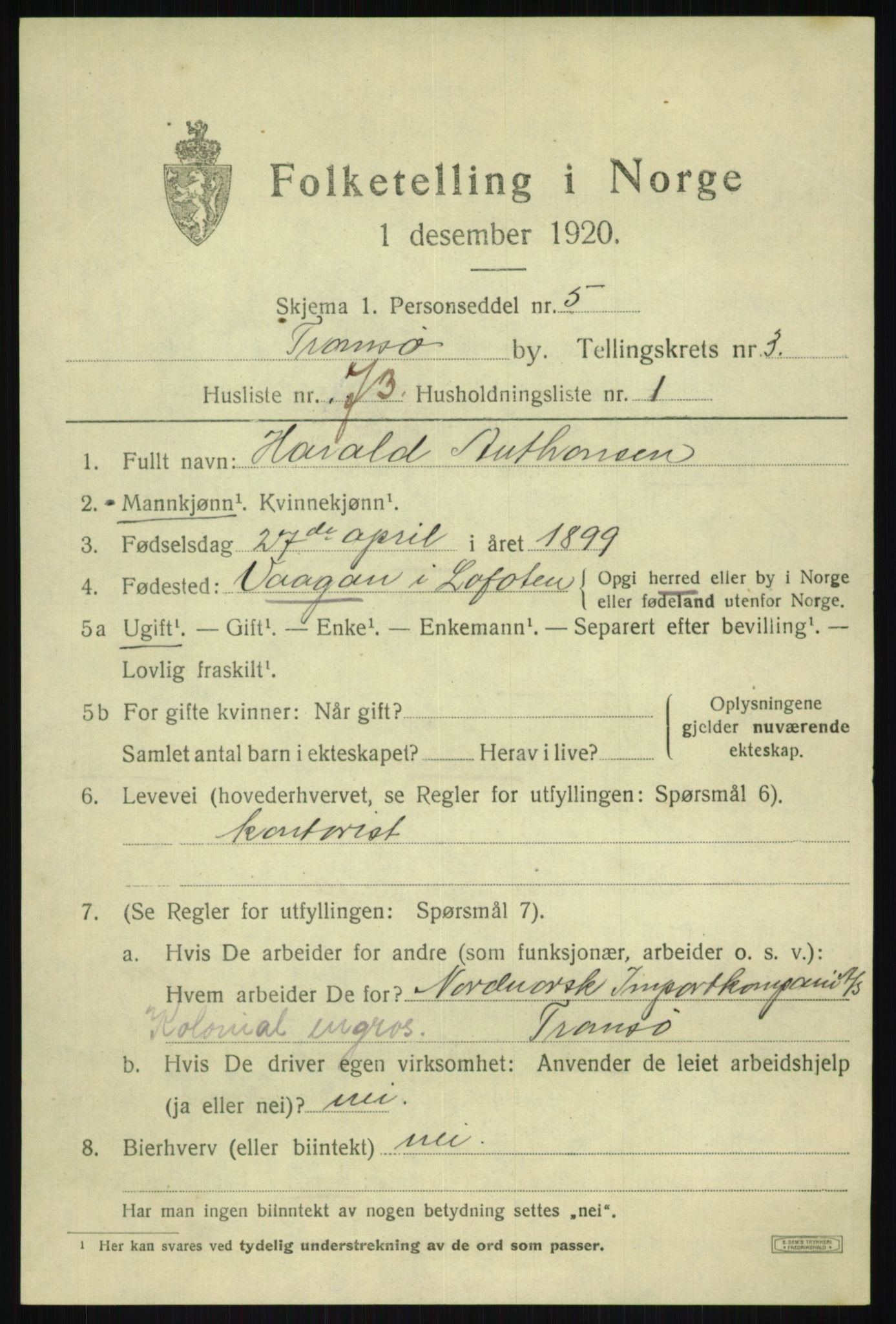 SATØ, 1920 census for Tromsø, 1920, p. 11591