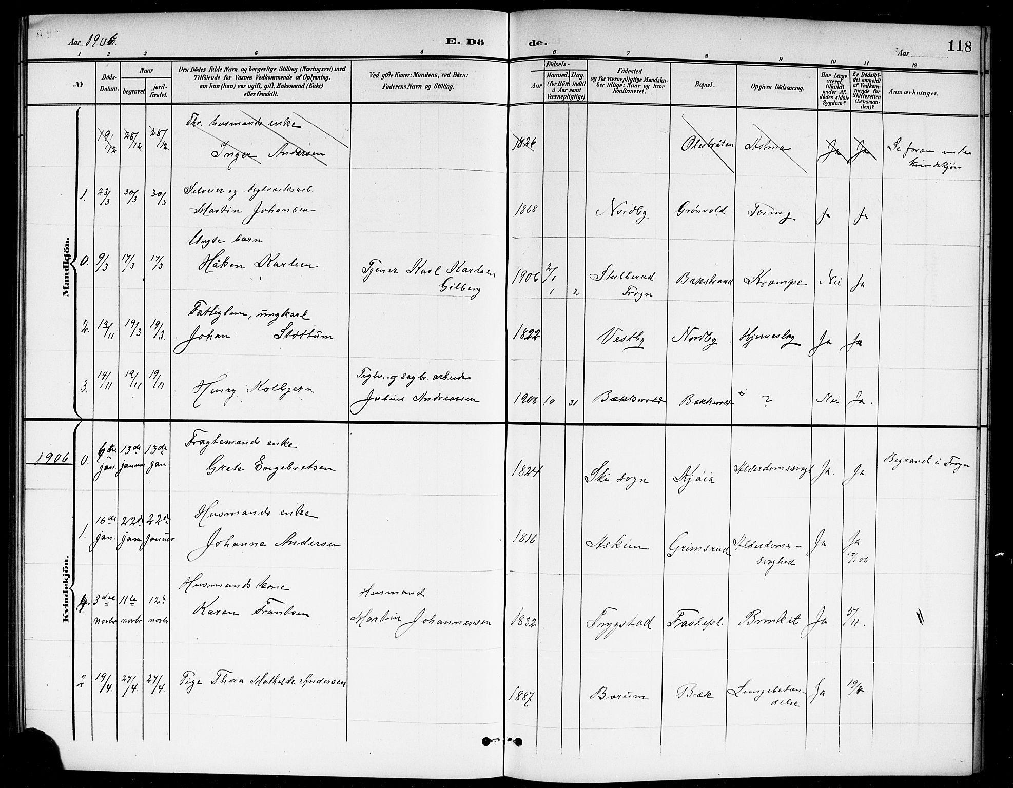 Ås prestekontor Kirkebøker, AV/SAO-A-10894/G/Gb/L0001: Parish register (copy) no. II 1, 1901-1920, p. 118