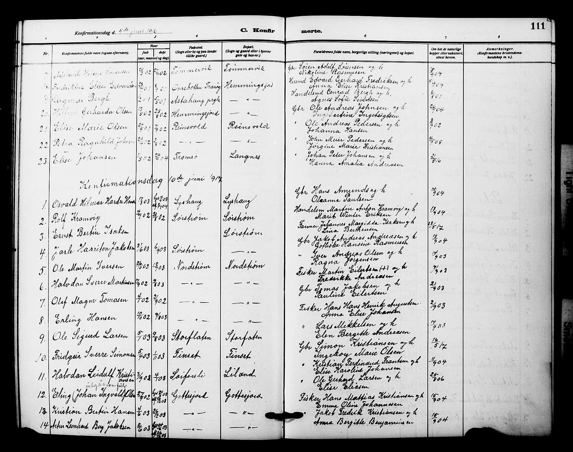Tranøy sokneprestkontor, AV/SATØ-S-1313/I/Ia/Iab/L0023klokker: Parish register (copy) no. 23, 1913-1928, p. 111