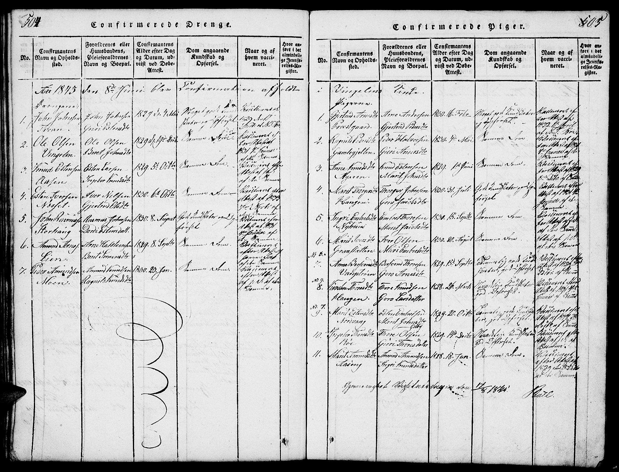Tolga prestekontor, SAH/PREST-062/L/L0003: Parish register (copy) no. 3, 1815-1862, p. 504-505