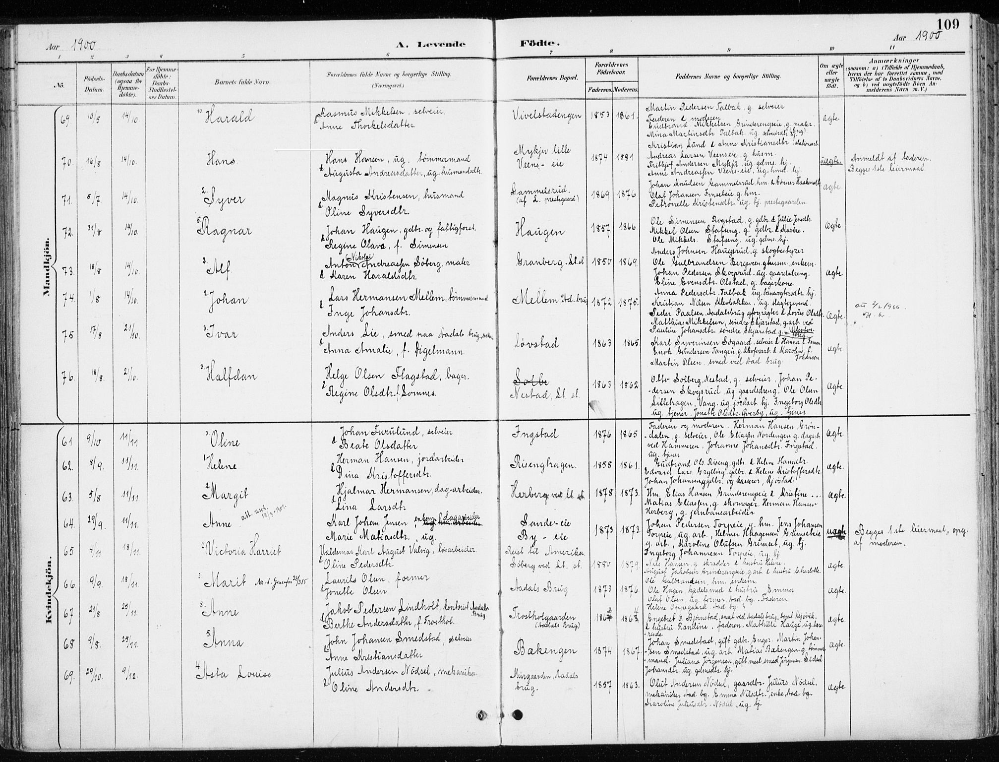 Løten prestekontor, AV/SAH-PREST-022/K/Ka/L0010: Parish register (official) no. 10, 1892-1907, p. 109