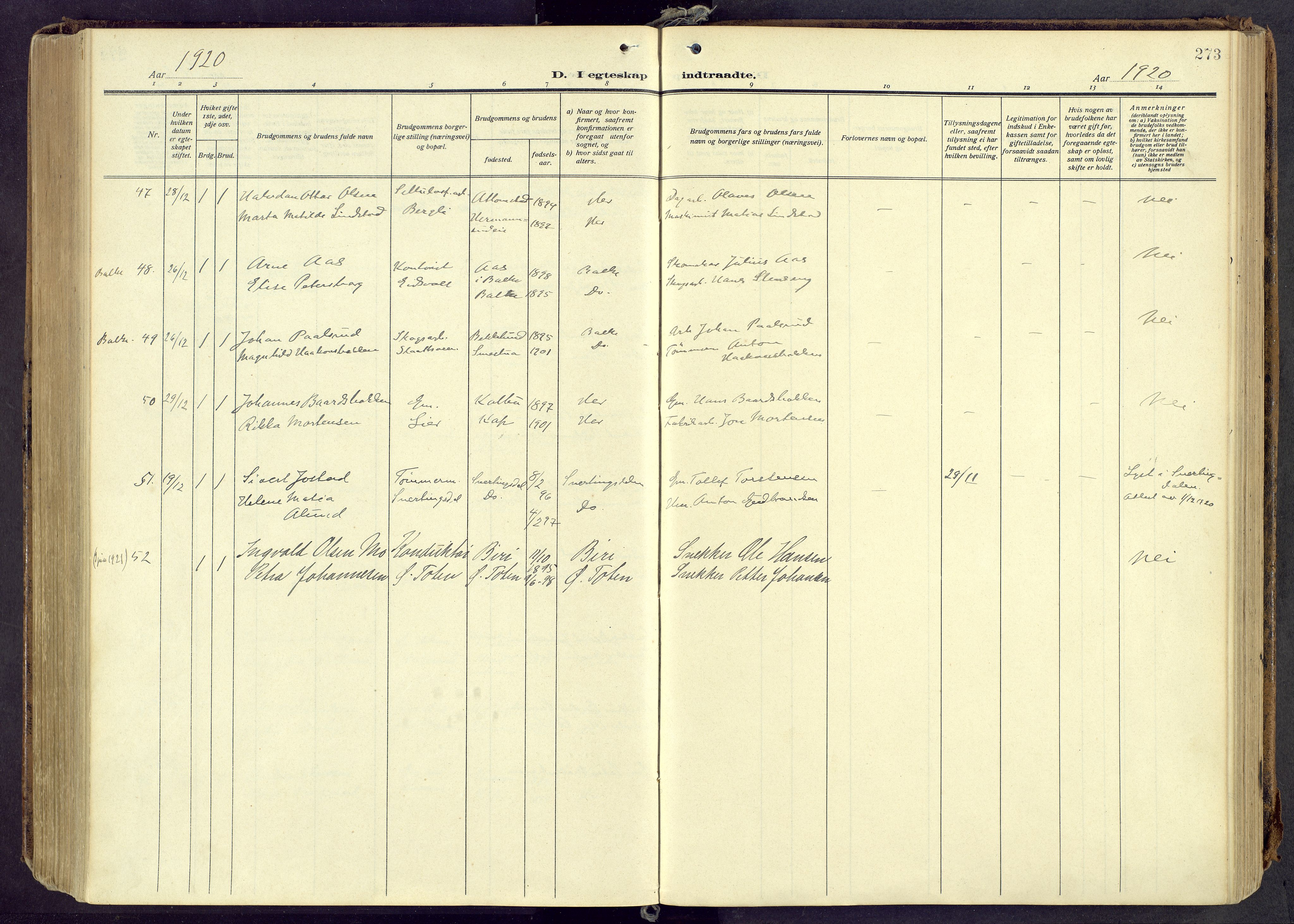 Østre Toten prestekontor, AV/SAH-PREST-104/H/Ha/Haa/L0010: Parish register (official) no. 10, 1910-1920, p. 273