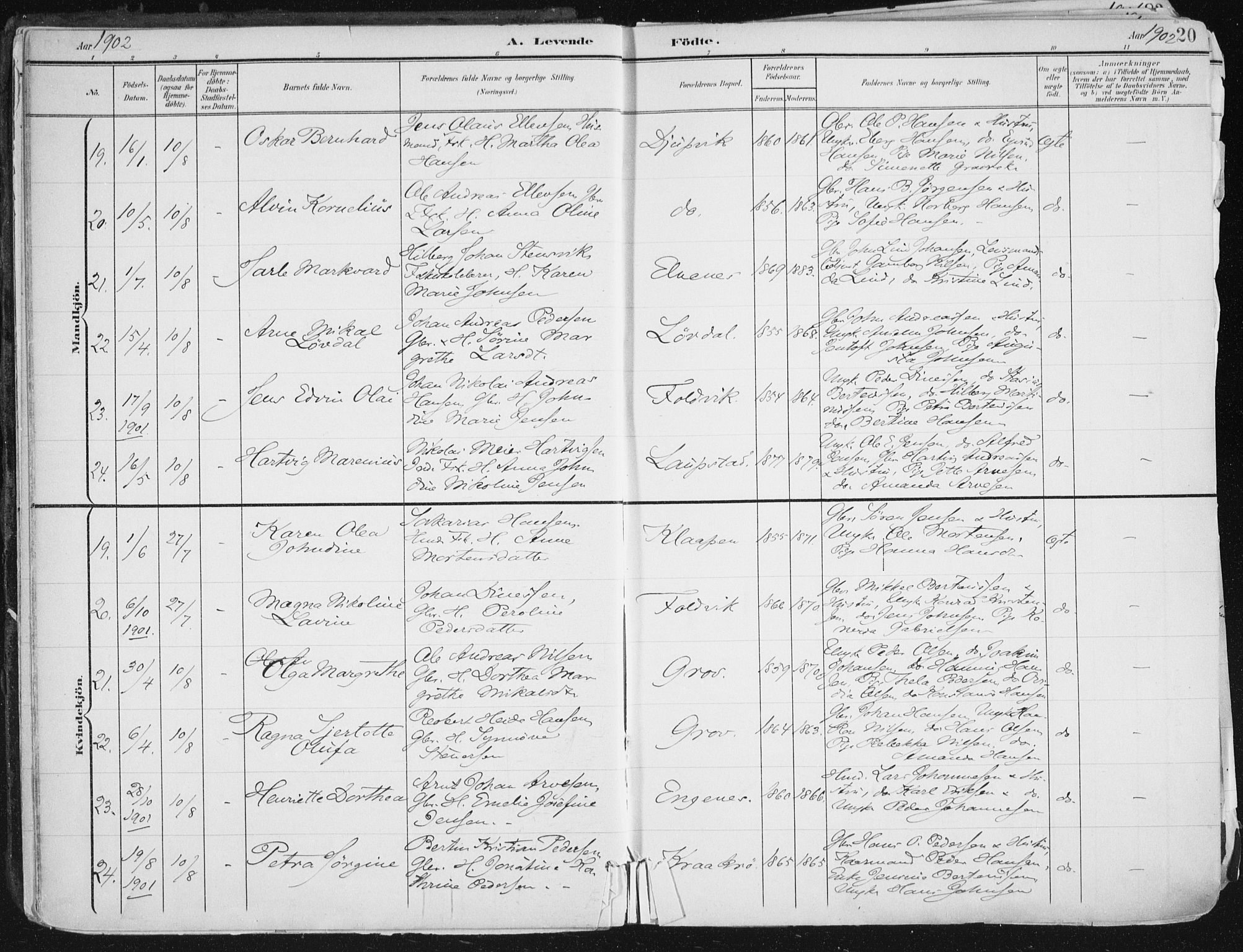 Ibestad sokneprestembete, AV/SATØ-S-0077/H/Ha/Haa/L0017kirke: Parish register (official) no. 17, 1901-1914, p. 20