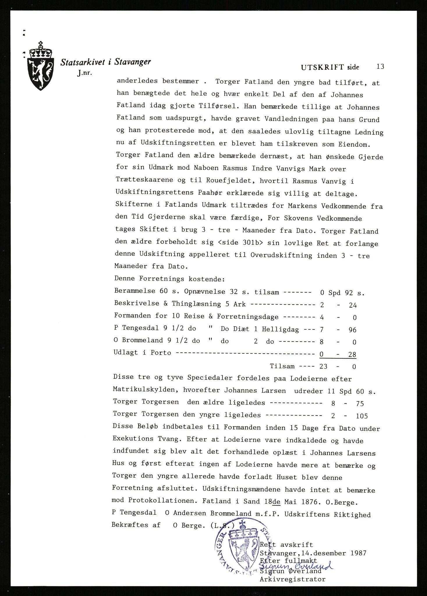 Statsarkivet i Stavanger, AV/SAST-A-101971/03/Y/Yj/L0019: Avskrifter sortert etter gårdsnavn: Evje - Ferkingstad, 1750-1930, p. 437