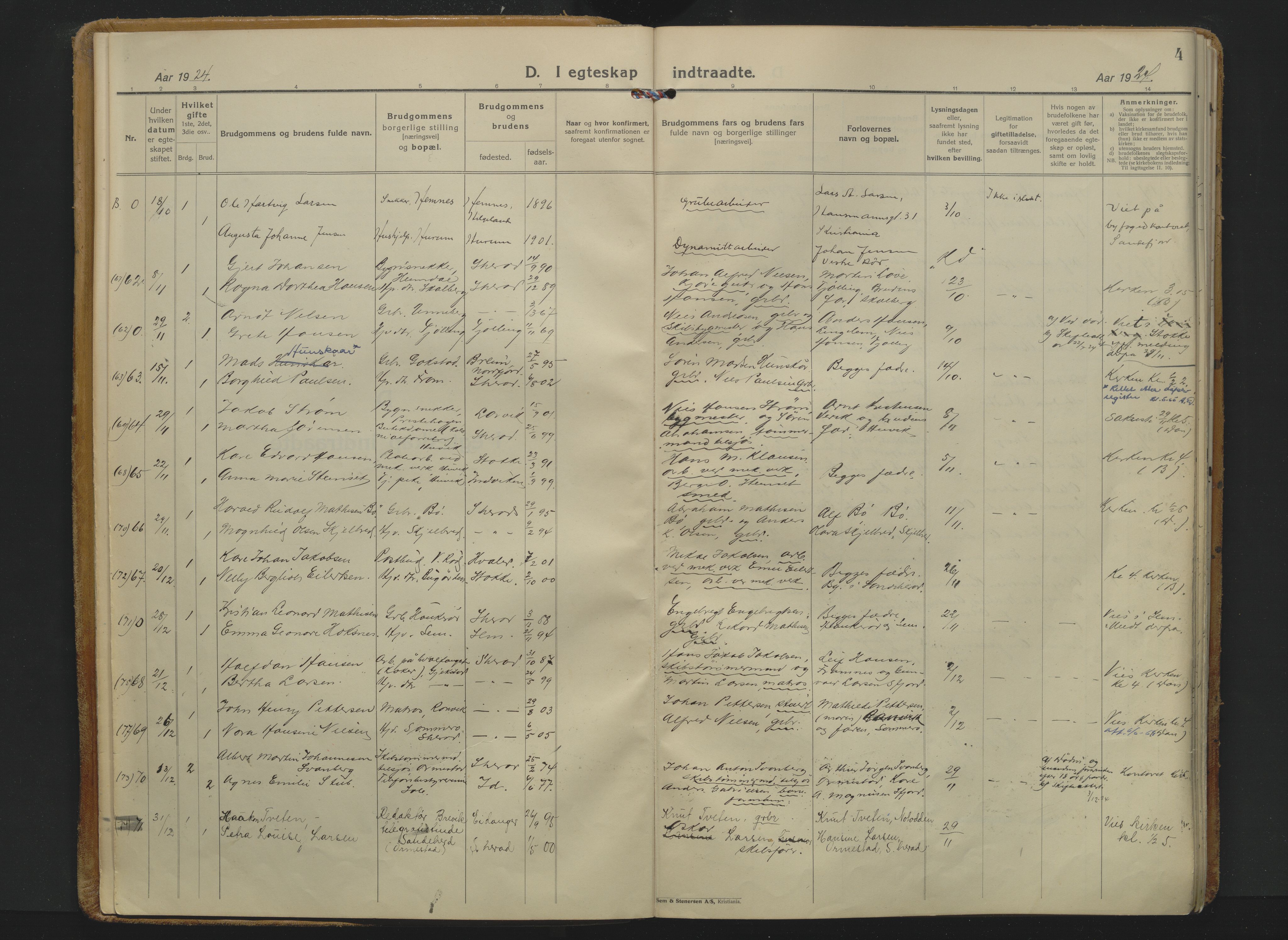 Sandar kirkebøker, SAKO/A-243/F/Fa/L0023: Parish register (official) no. 23, 1924-1932, p. 4