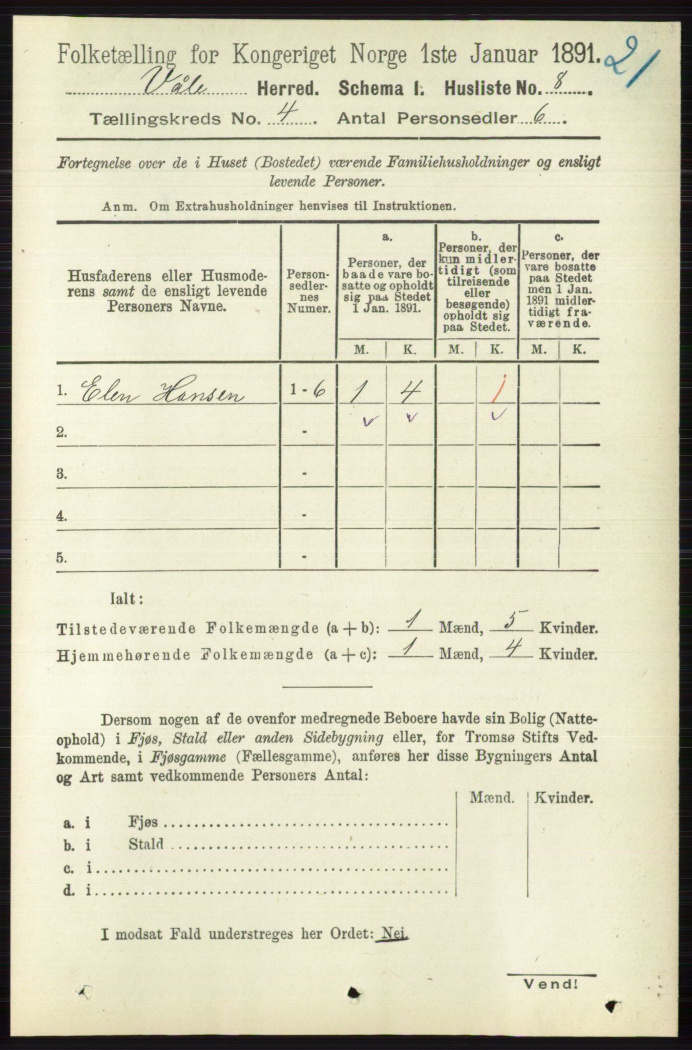 RA, 1891 census for 0716 Våle, 1891, p. 942