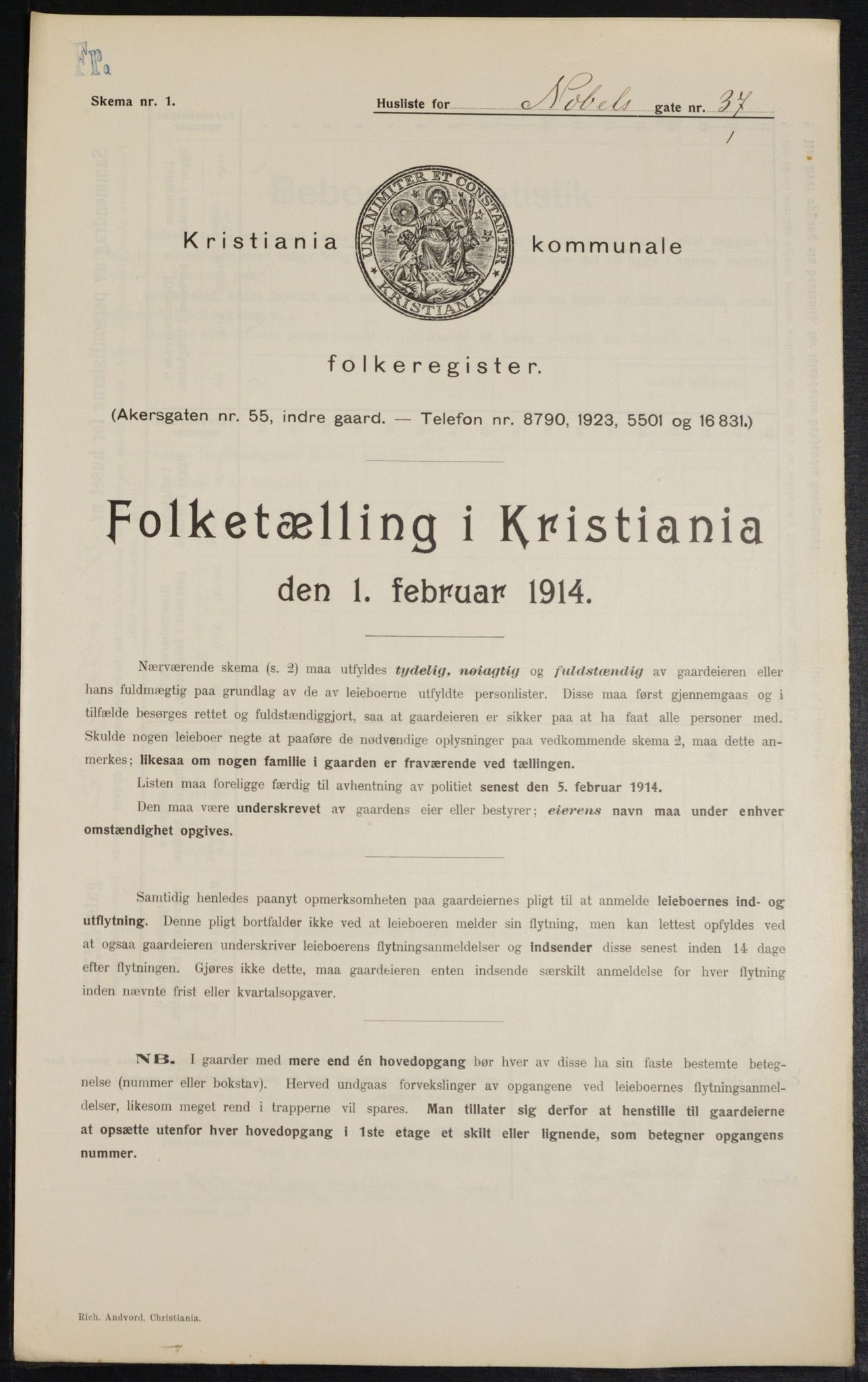 OBA, Municipal Census 1914 for Kristiania, 1914, p. 71369