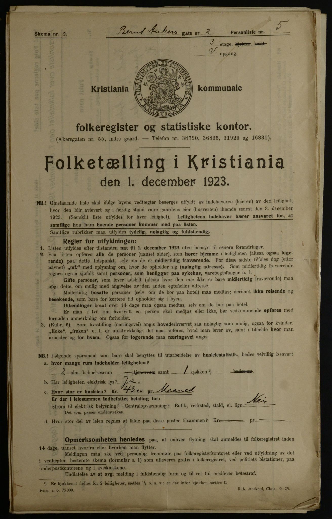 OBA, Municipal Census 1923 for Kristiania, 1923, p. 5593