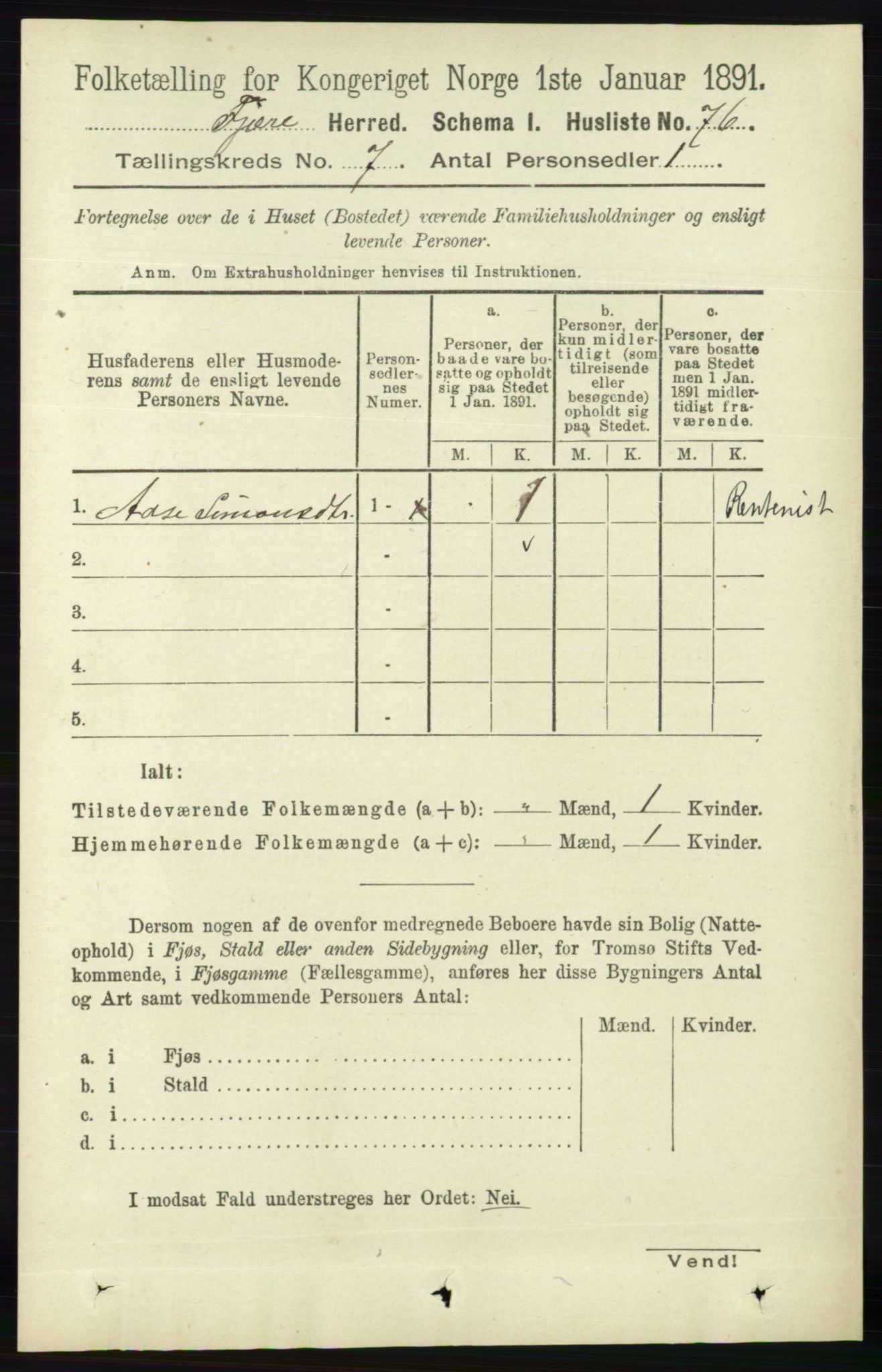 RA, 1891 census for 0923 Fjære, 1891, p. 3199