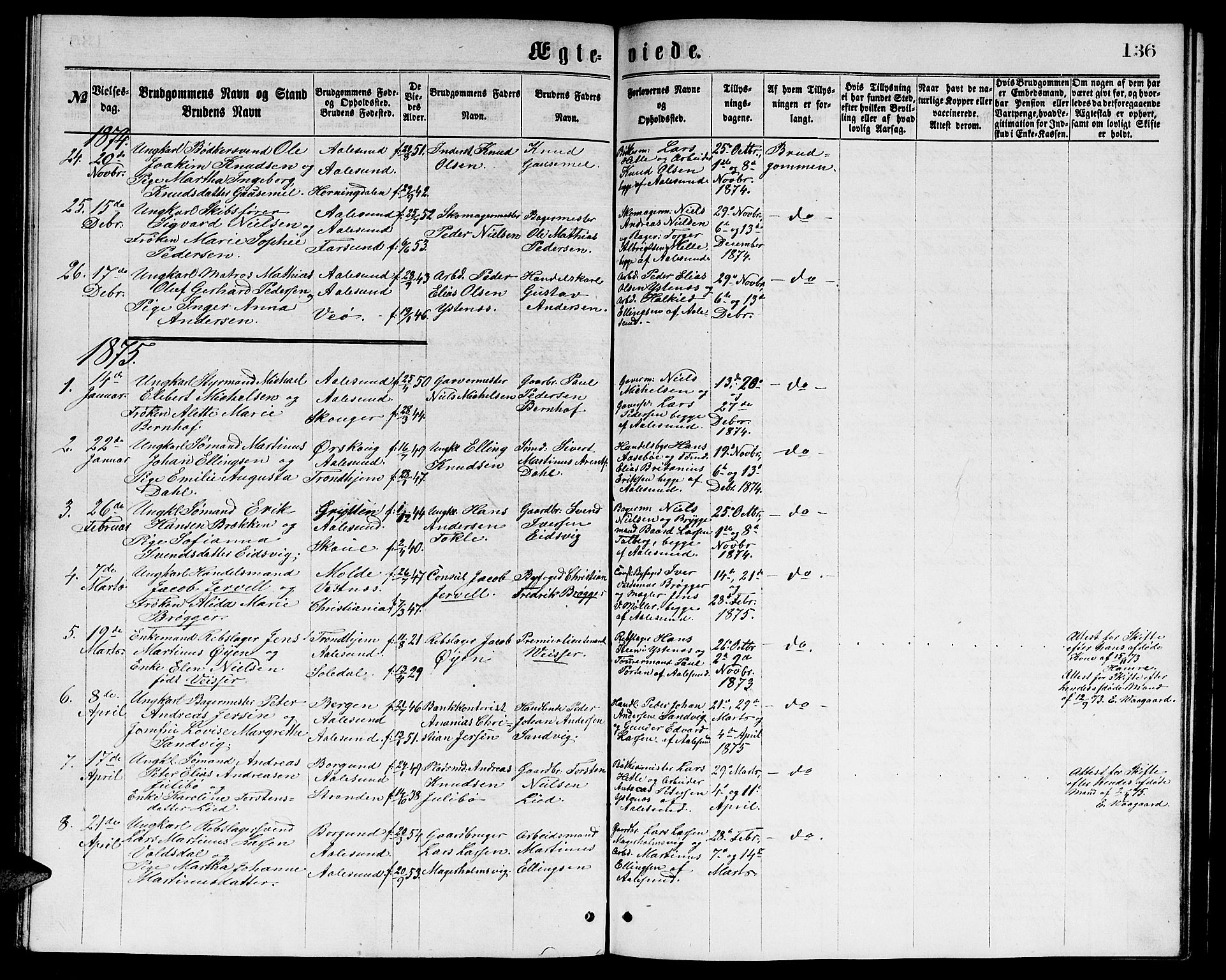 Ministerialprotokoller, klokkerbøker og fødselsregistre - Møre og Romsdal, AV/SAT-A-1454/529/L0465: Parish register (copy) no. 529C02, 1868-1877, p. 136