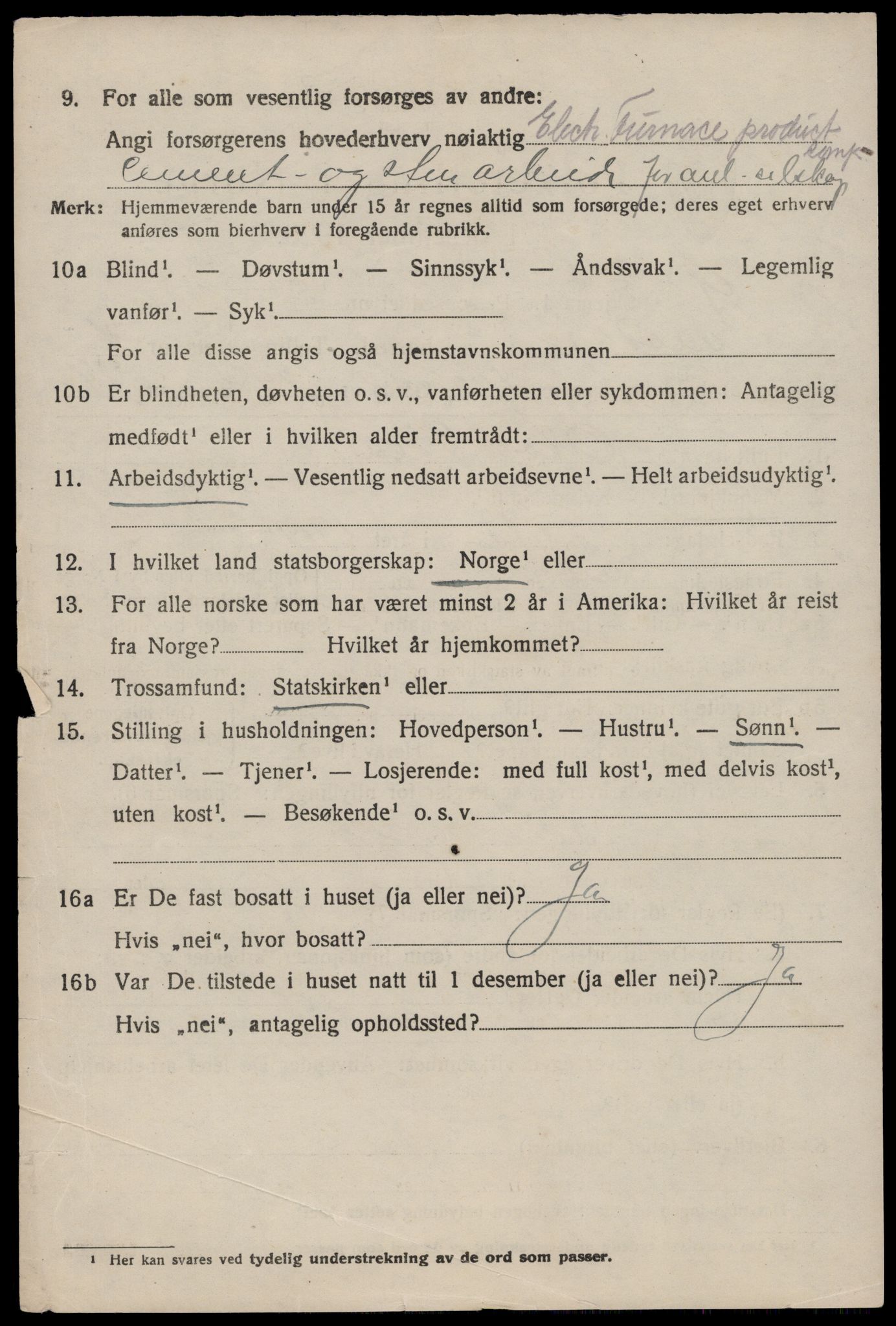 SAST, 1920 census for Sauda, 1920, p. 3009