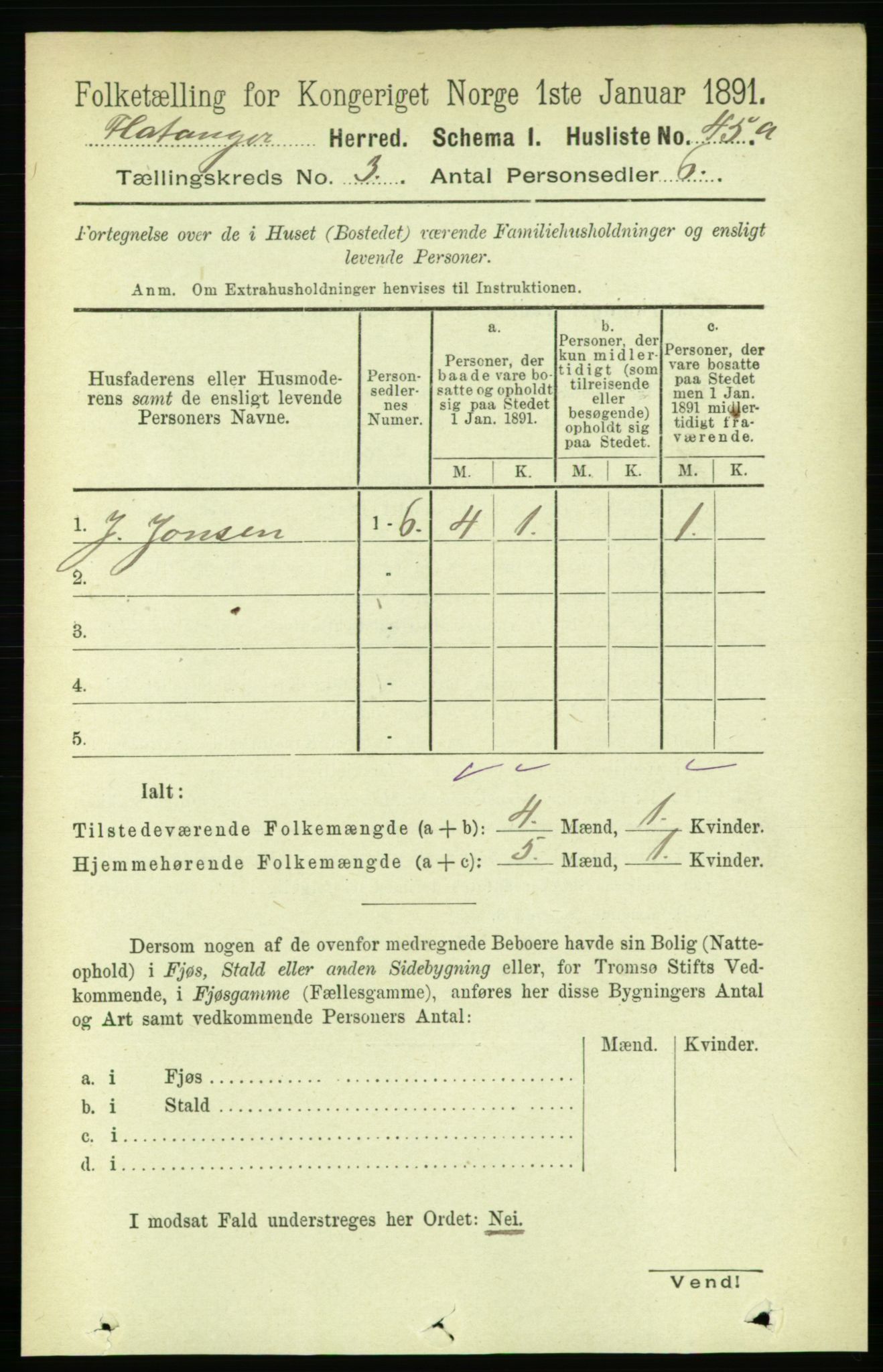 RA, 1891 census for 1749 Flatanger, 1891, p. 1320