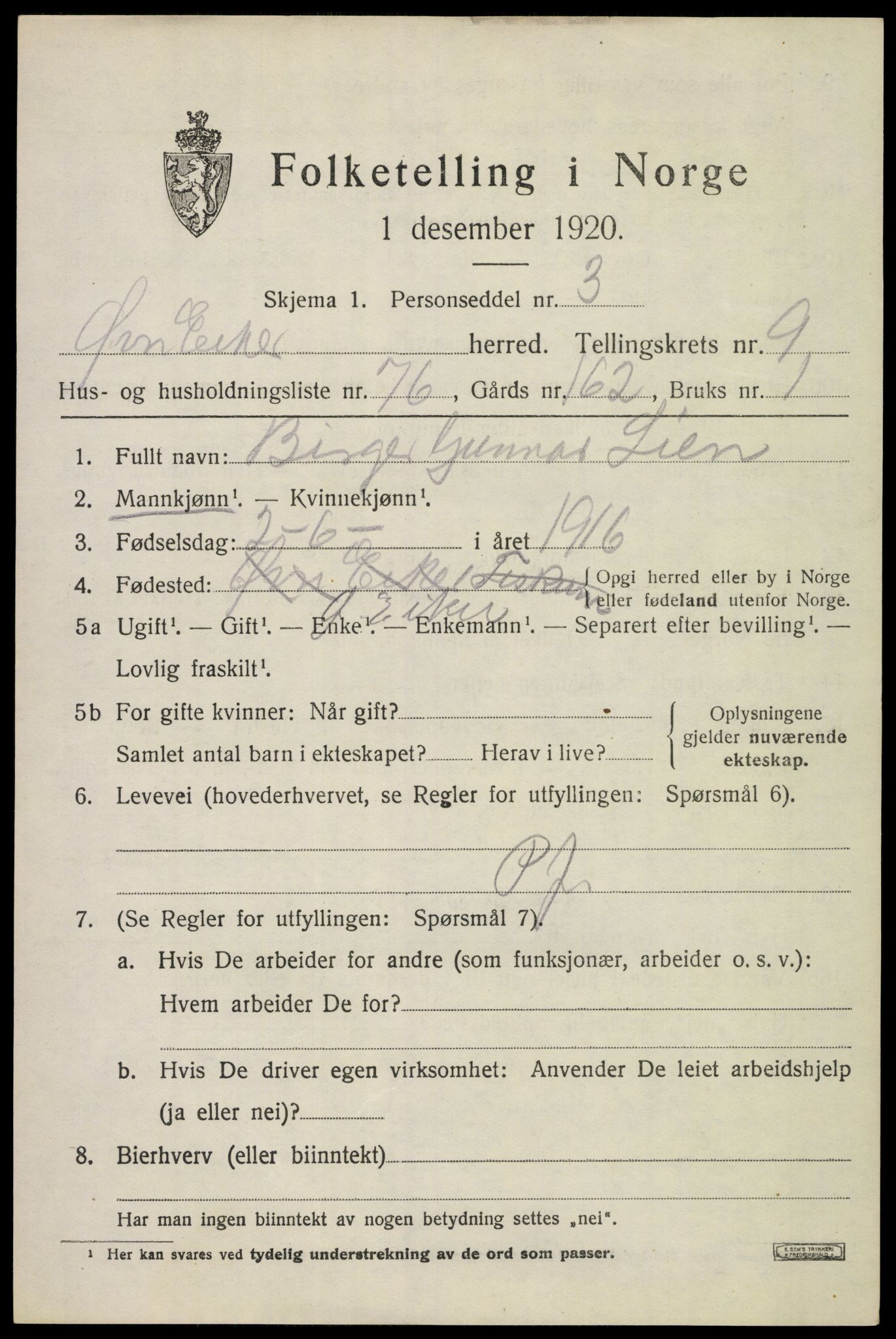 SAKO, 1920 census for Øvre Eiker, 1920, p. 16354