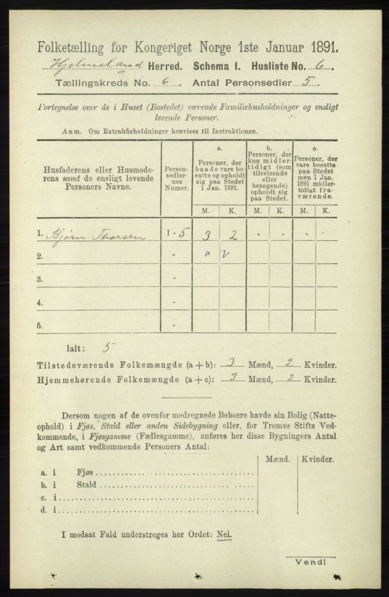 RA, 1891 census for 1133 Hjelmeland, 1891, p. 1502